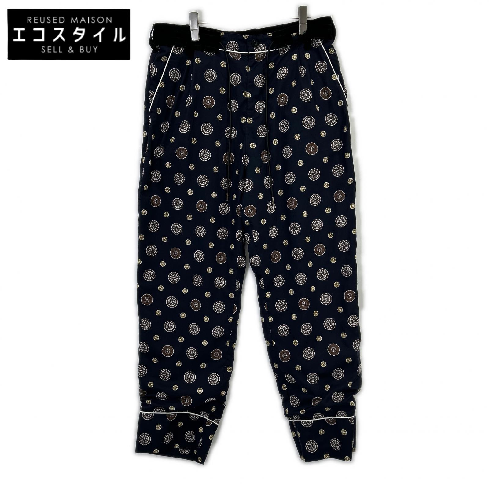 sacai サカイ 21-02538M 総柄 天鵞絨うつり変わりイージーパンツ ボトムス 3 米国海軍 メンズ 【中古】