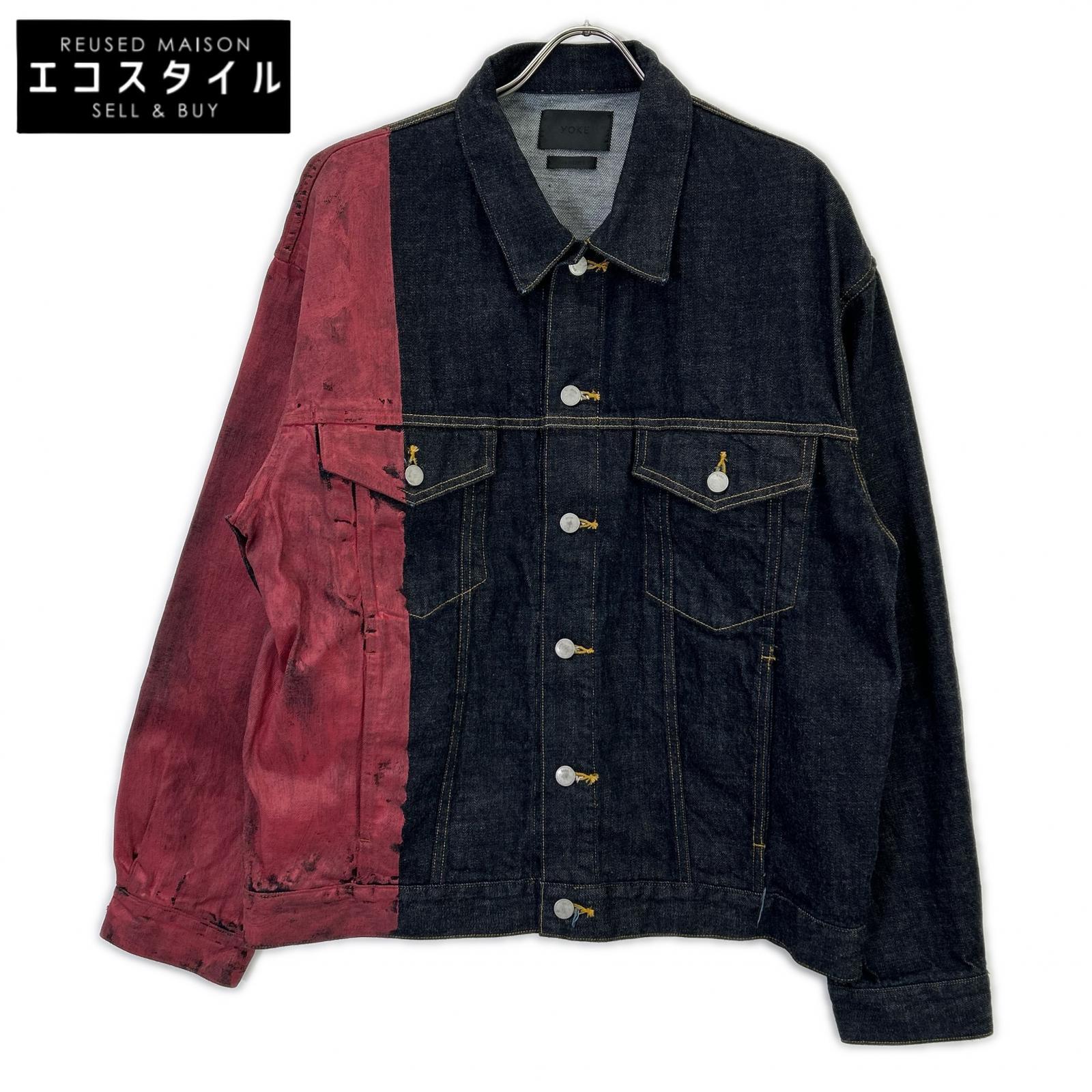 YOKE ヨーク 【24年製】YK24FW0785B-A HAND PAINTED DENIM TRUCKER JACKET デニムトラッカージャケット 上衣 3 インディゴ/赤いこと メンズ 【中古】