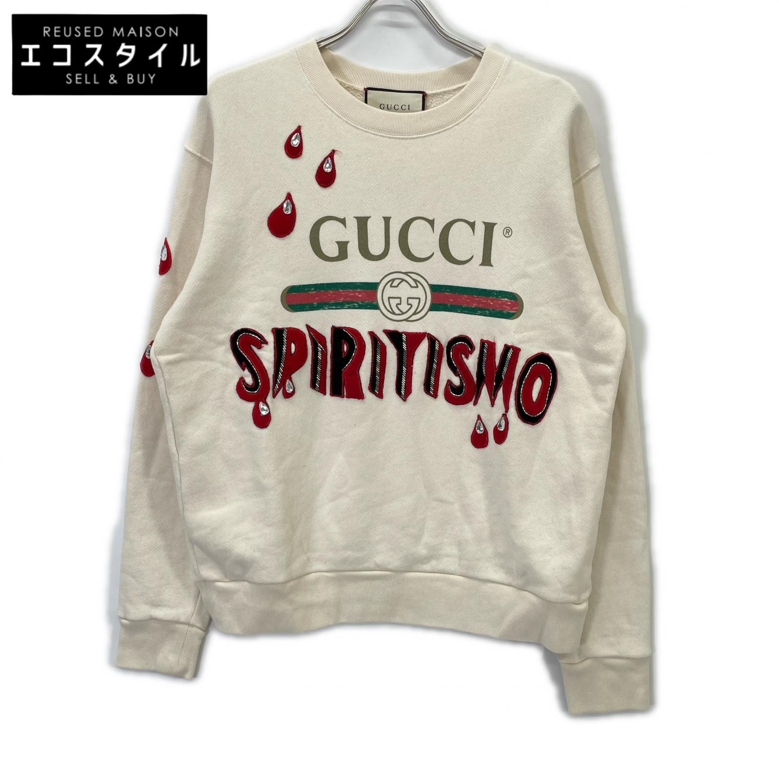 GUCCI グッチ 469250 X9S46 ｱｲﾎﾞﾘｰ SPIRITISMO ｳﾞｨﾝﾃｰｼﾞﾛｺﾞｽｳｪｯﾄｼｬﾂ ﾄﾚｰﾅｰ トップス XS アイボリー レディース 【中古】