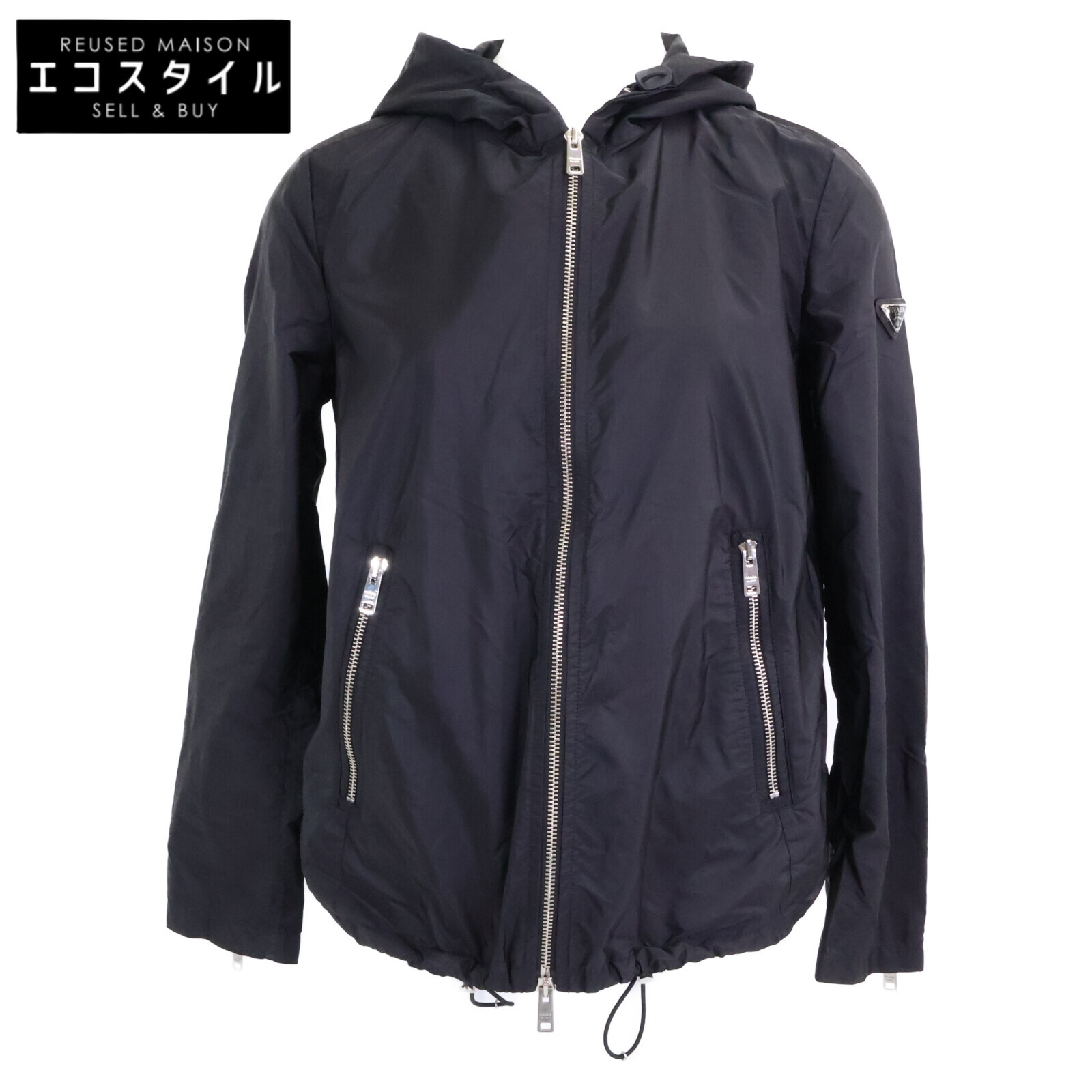 PRADA プラダ 【国内正規】29Z597 トライアングルロゴ ジップアップ フーディジャケット 38 ブラック レディース 【中古】