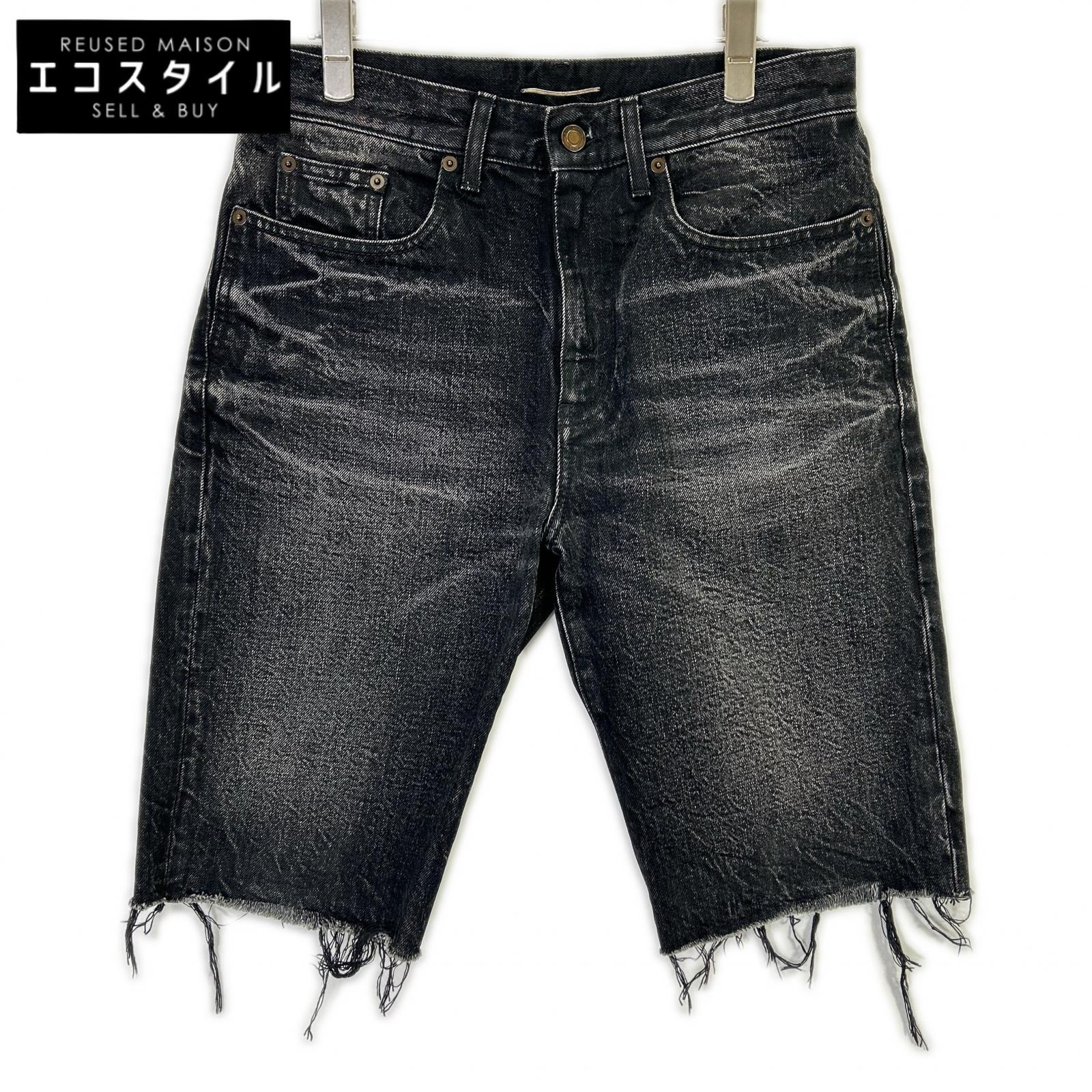 SAINT LAURENT PARIS サンローランパリ 18年 532021 黒いこと ウォッシュドハーフデニムパンツ ボトムス   30 黒いこと メンズ 【中古】