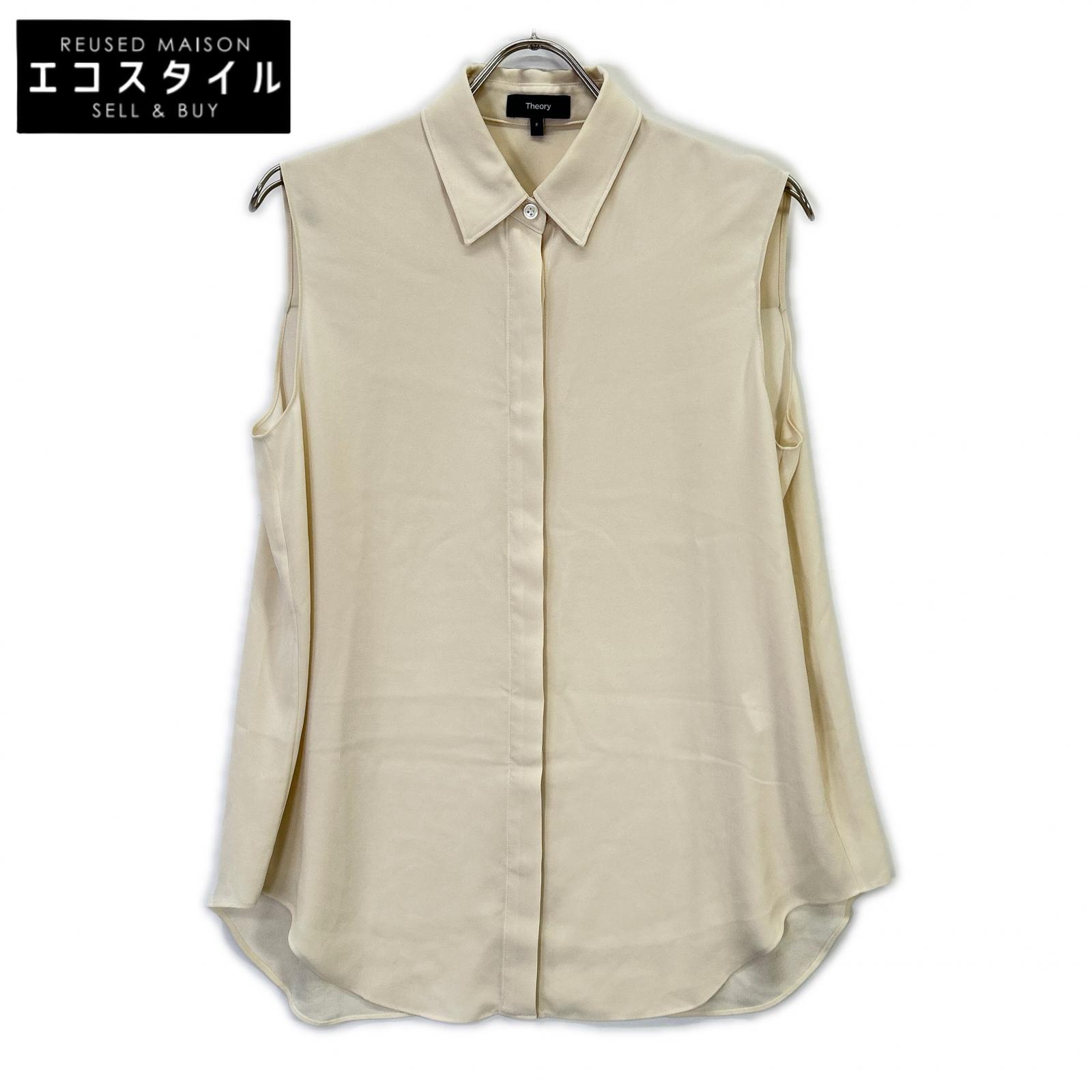 Theory 行動論理 01-4208203 田の実 ウォッシャブル パウダークレープスリーブレスシャツブラウス トップス   P 象牙色 レディース 【中古】