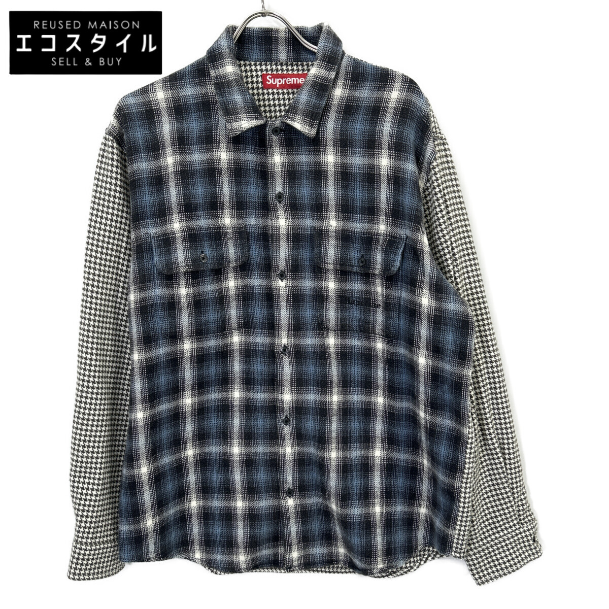 Supreme シュプリーム 23AW ﾏﾙﾁｶﾗｰ 総柄 Houndstooth Plaid Flannel Shirt トップス M ホワイト×ブラック×ブルー メンズ 【中古】