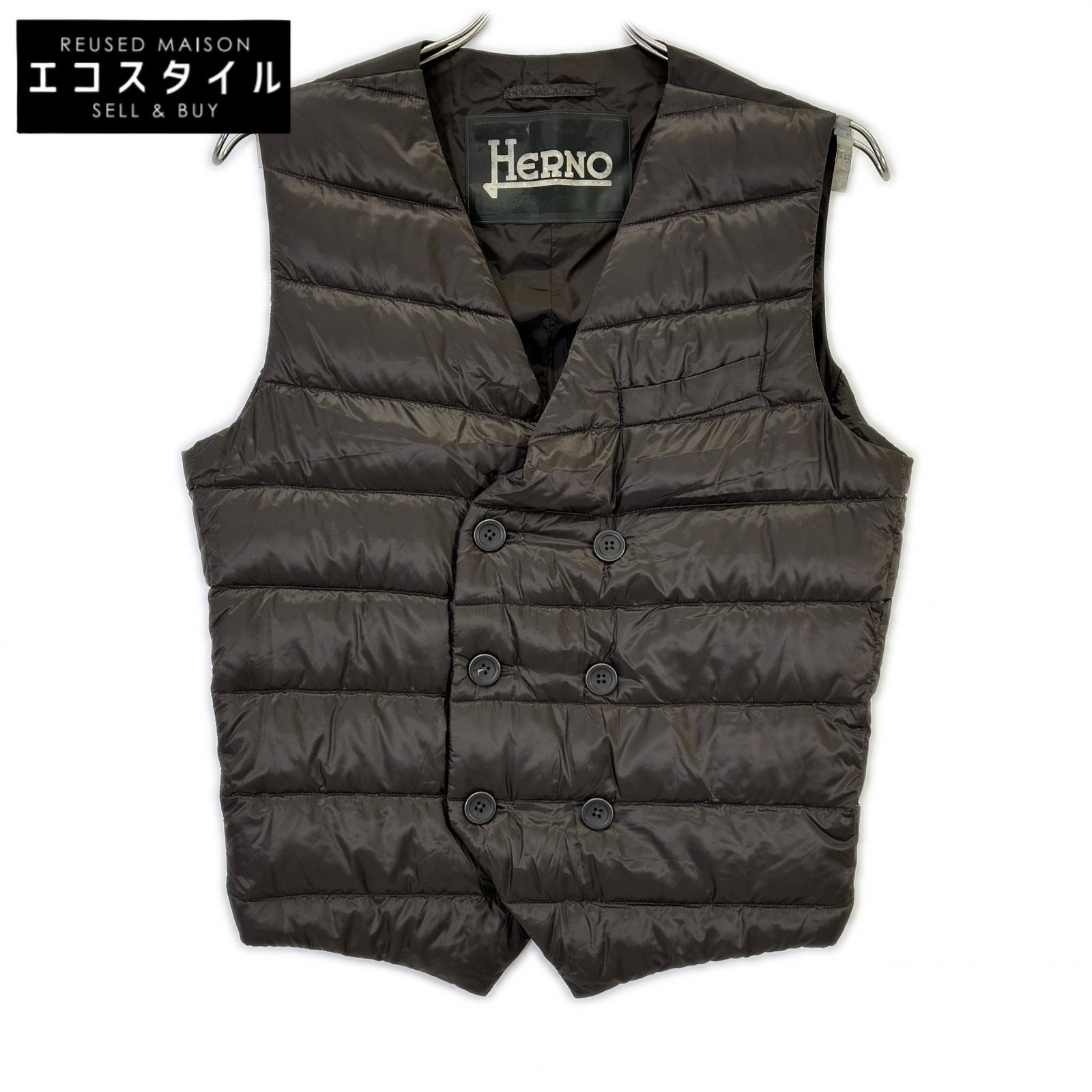 HERNO ヘルノ ﾌﾞﾗｳﾝ ﾀﾞﾌﾞﾙﾌﾞﾚｽﾄ ﾀﾞｳﾝﾍﾞｽﾄ ベスト 44 ブラウン メンズ 【中古】