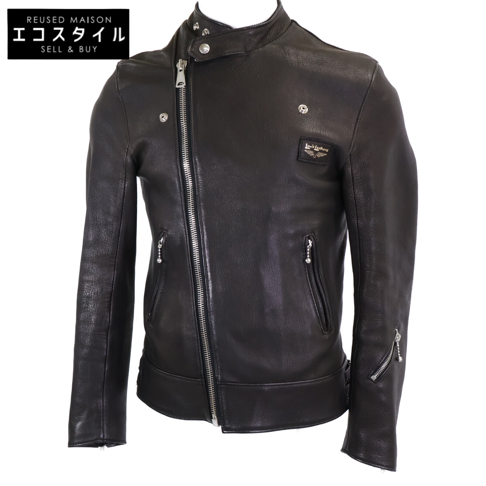 Lewis Leathers ルイスなめし革 【美品】リアルマッコイズ別注 445T SUPER MONZAスーパーモンザ ダブルライダースジャケット 36 黒いこと メンズ 【中古】