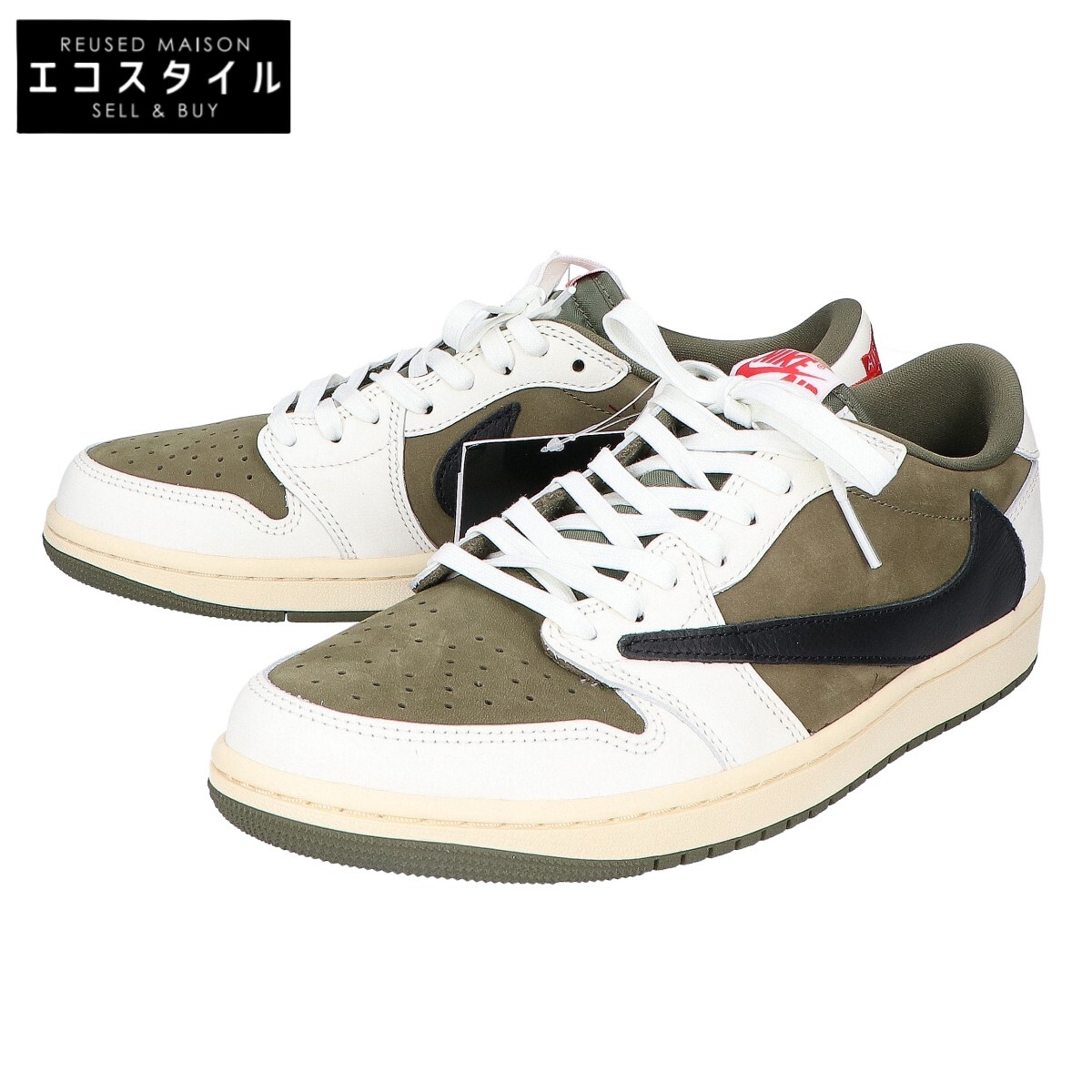 NIKE ナイキ ×ﾄﾗｳﾞｨｽ DM7866-200 AIR JORDAN 1 RETRO LOW OG シューズ 27cm Reverse Olive メンズ 【中古】