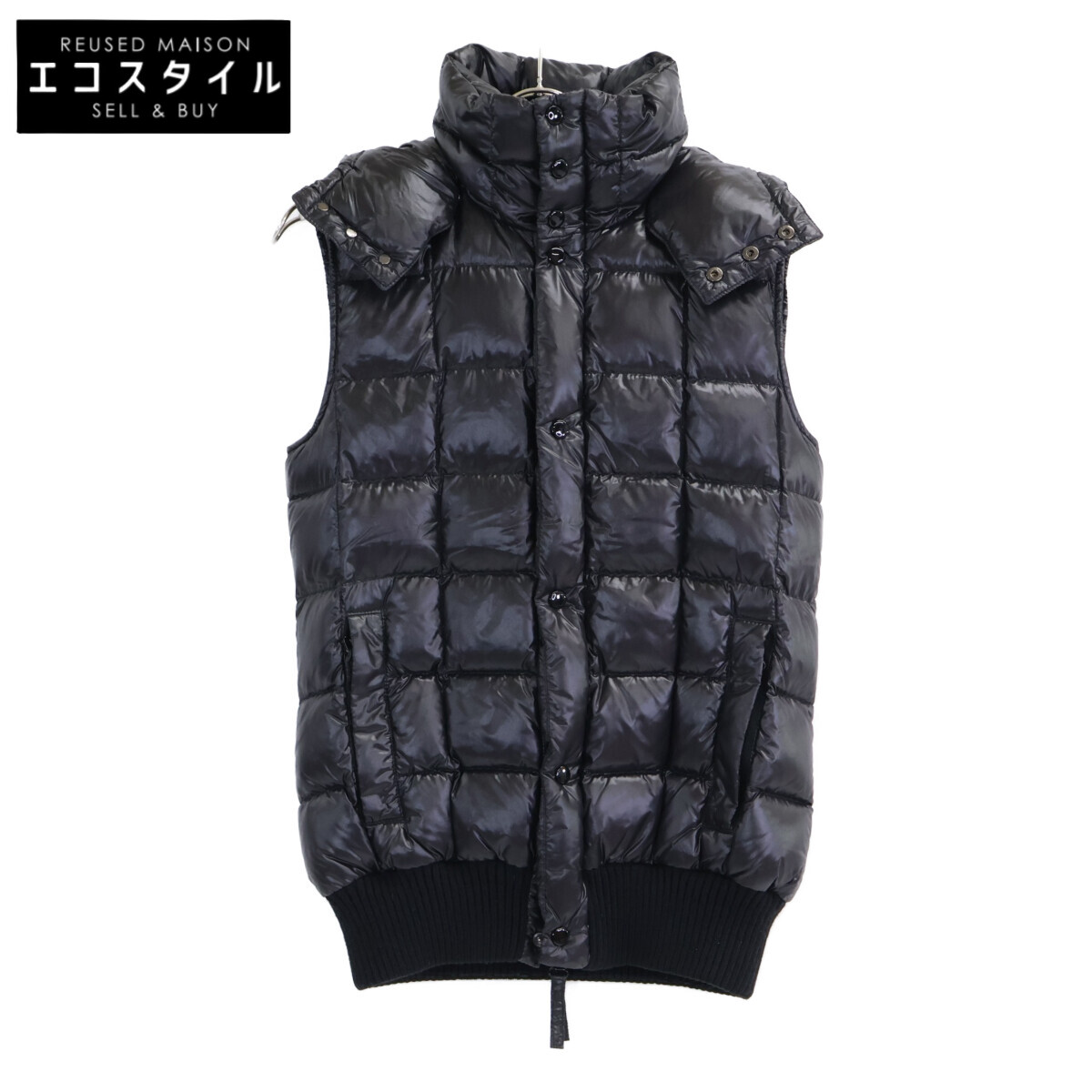 DUVETICA デュベティカ xAKM【美品】AD002 フード付ダウン ベスト M ブラック メンズ 【中古】|ブランドリユース エコスタイル