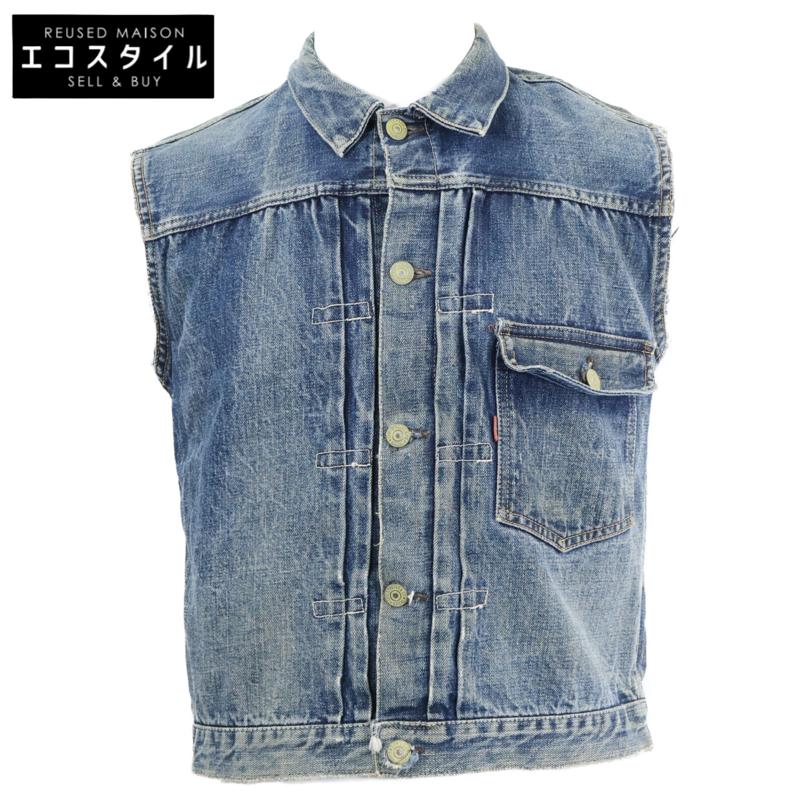 LEVI‘S リーバイス 1st 506XX Cut-Off レッドタブ片面 ビックE デニム ベスト ブルー メンズ 【中古】