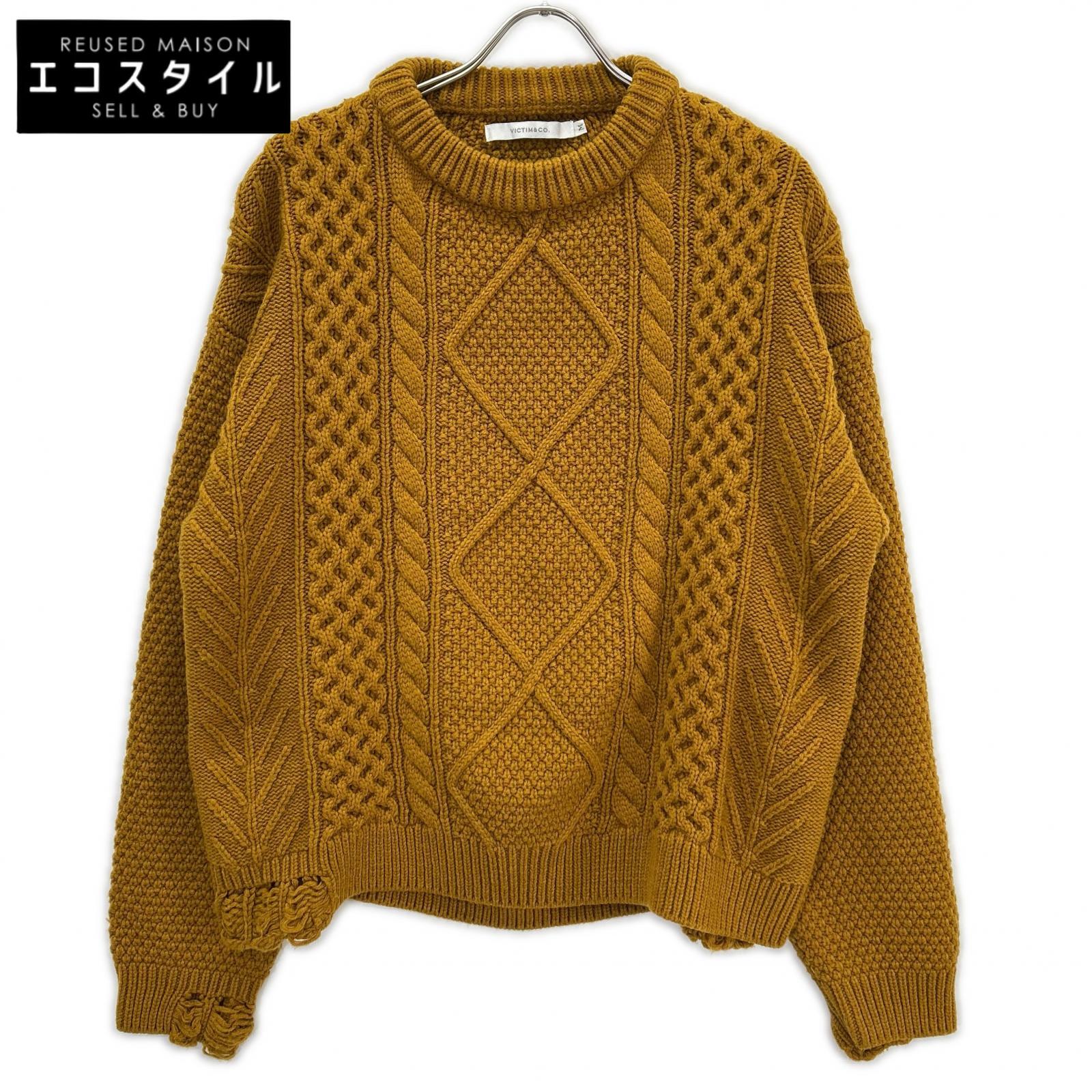 VICTIM ヴィクティム 洋芥子 DAMAGE CABLE KNIT トップス   M 洋芥子 メンズ 【中古】