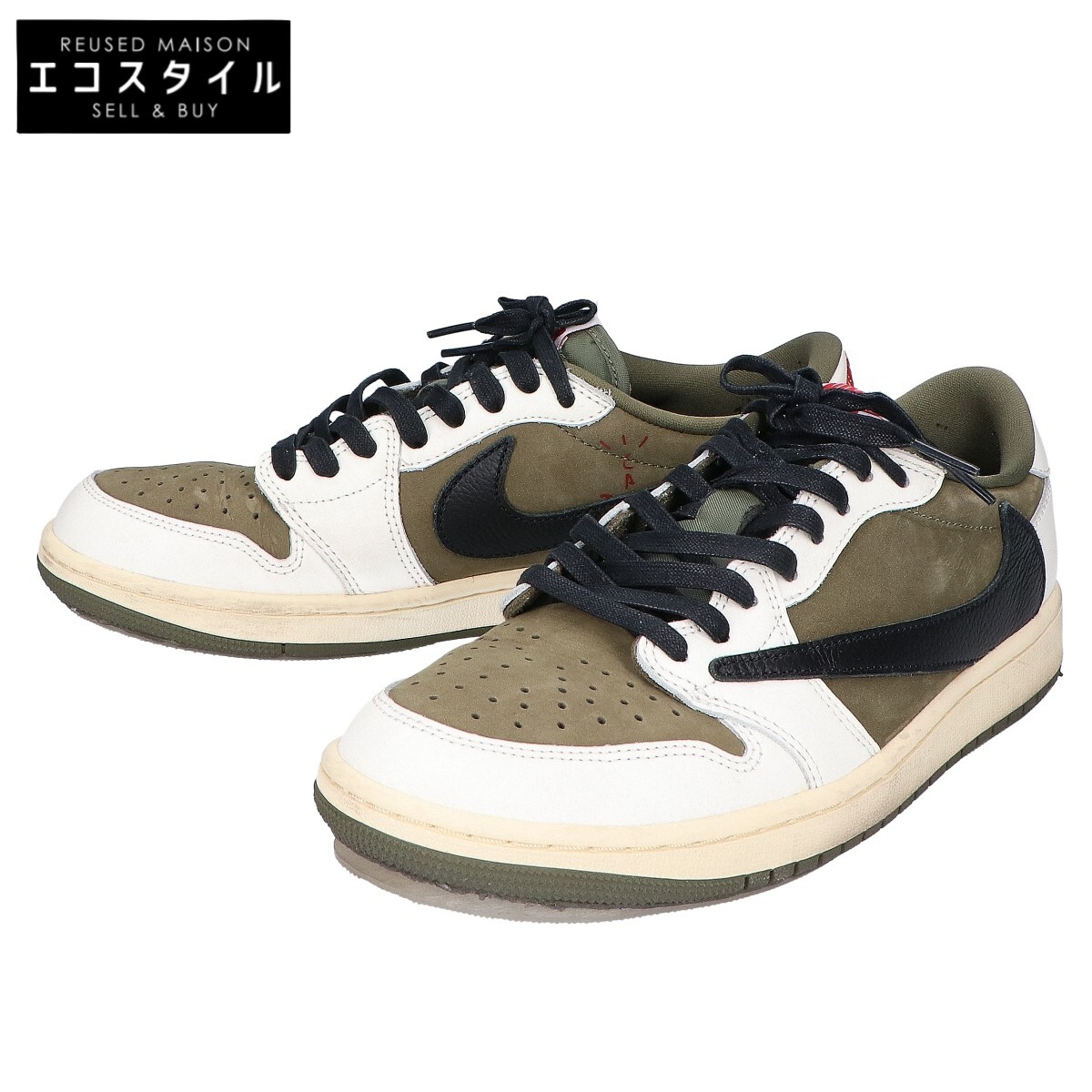 NIKE ナイキ ｘTRAVIS SCOTT トラヴィススコット DM7866-200 AIR JORDAN 1 LOW OG SP エアジョーダン1 置き目OG SP スニーカー シューズ 27 MEDIUM OLIVE/BLACK-SAIL-MUSLIN メンズ 【中古】