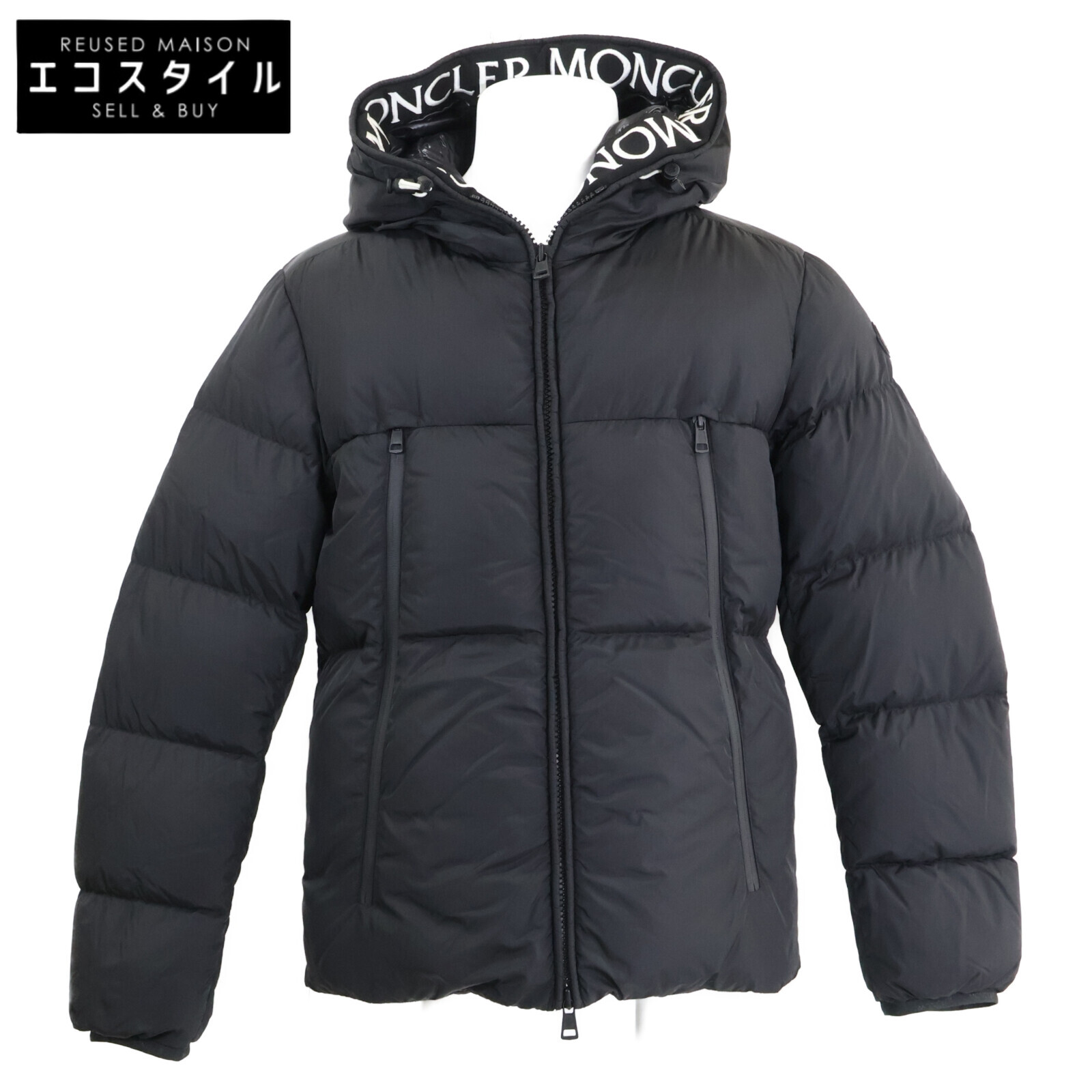 MONCLER モンクレール MONTCLA モンクラ 内側ロゴ刺繍グログランテープ フーディダウンジャケット ジャケット 2 ブラック メンズ 【中古】