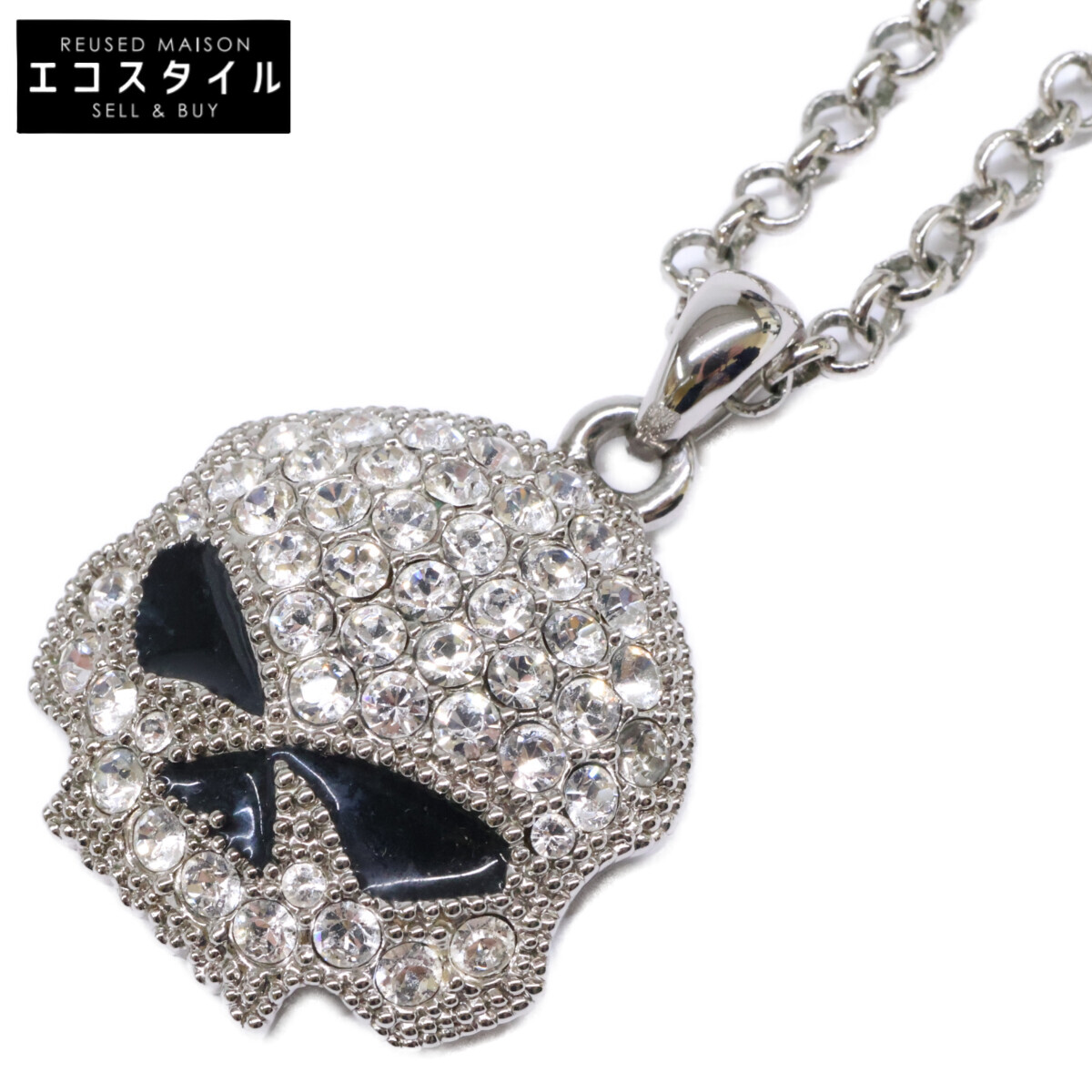 HARLEY DAVIDSON ハーレーダビッドソン 99411-12VW スカル スワロフスキークリスタル 首飾り   しろがね色 【中古】