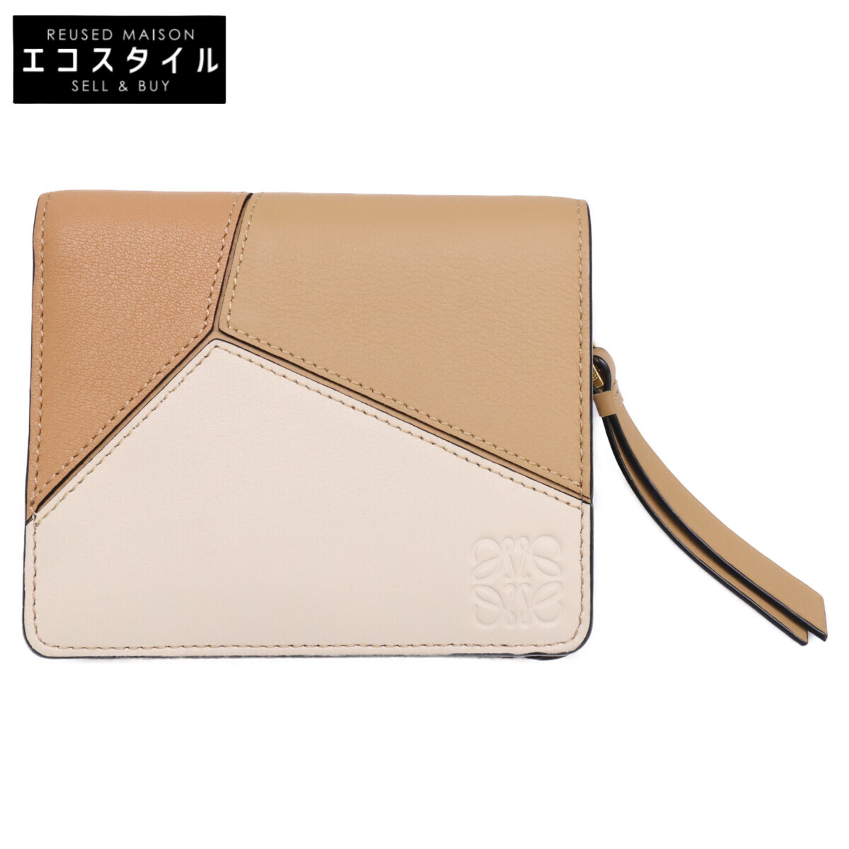 LOEWE ロエベ C510Z41X01 2451 パズル コンパクト ジップウォレット 二つ折り財布（小銭入れあり） ベージュ レディース 【中古】