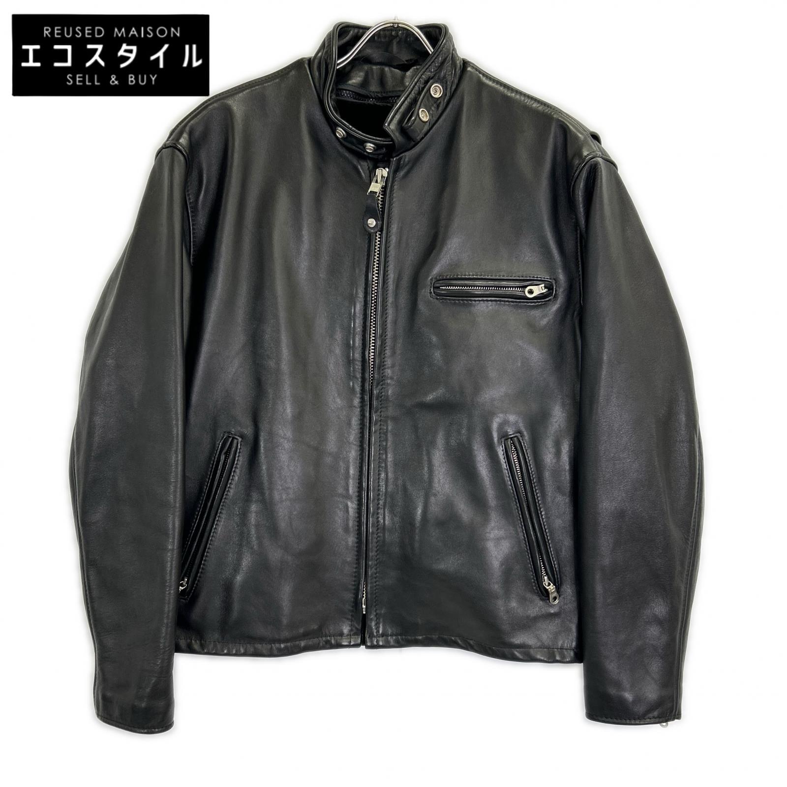 SCHOTT ショット 641 ﾌﾞﾗｯｸ ﾗｲﾅｰ付き ｼﾝｸﾞﾙ ﾗｲﾀﾞｰｽｼﾞｬｹｯﾄ ジャケット 42 メンズ 【中古】