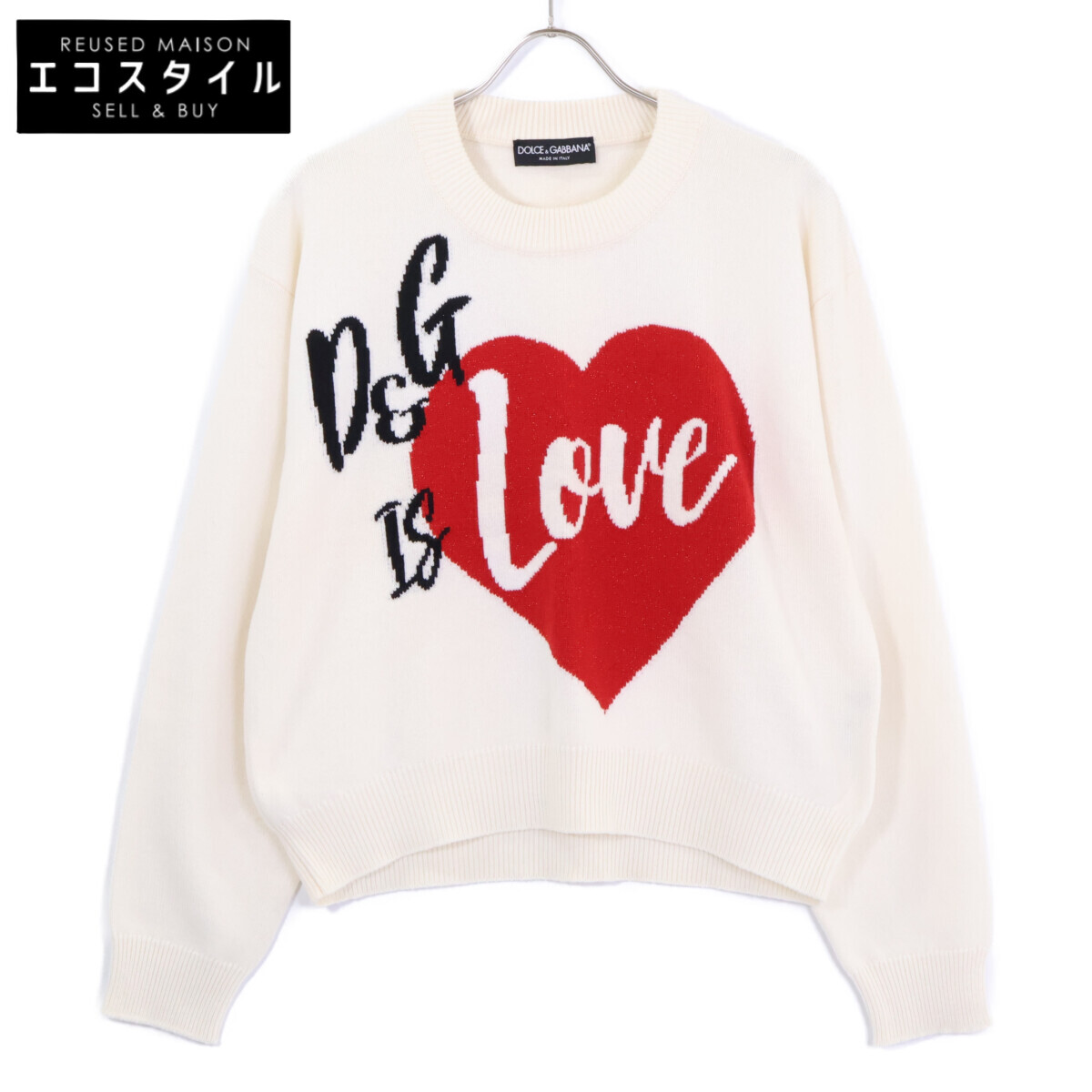 DOLCE\u0026GABBANA ドルチェアンドガッバーナ FX364T 象牙色 カシミール ハート形 クルーネックニット トップス   44 象牙色 レディース 【中古】