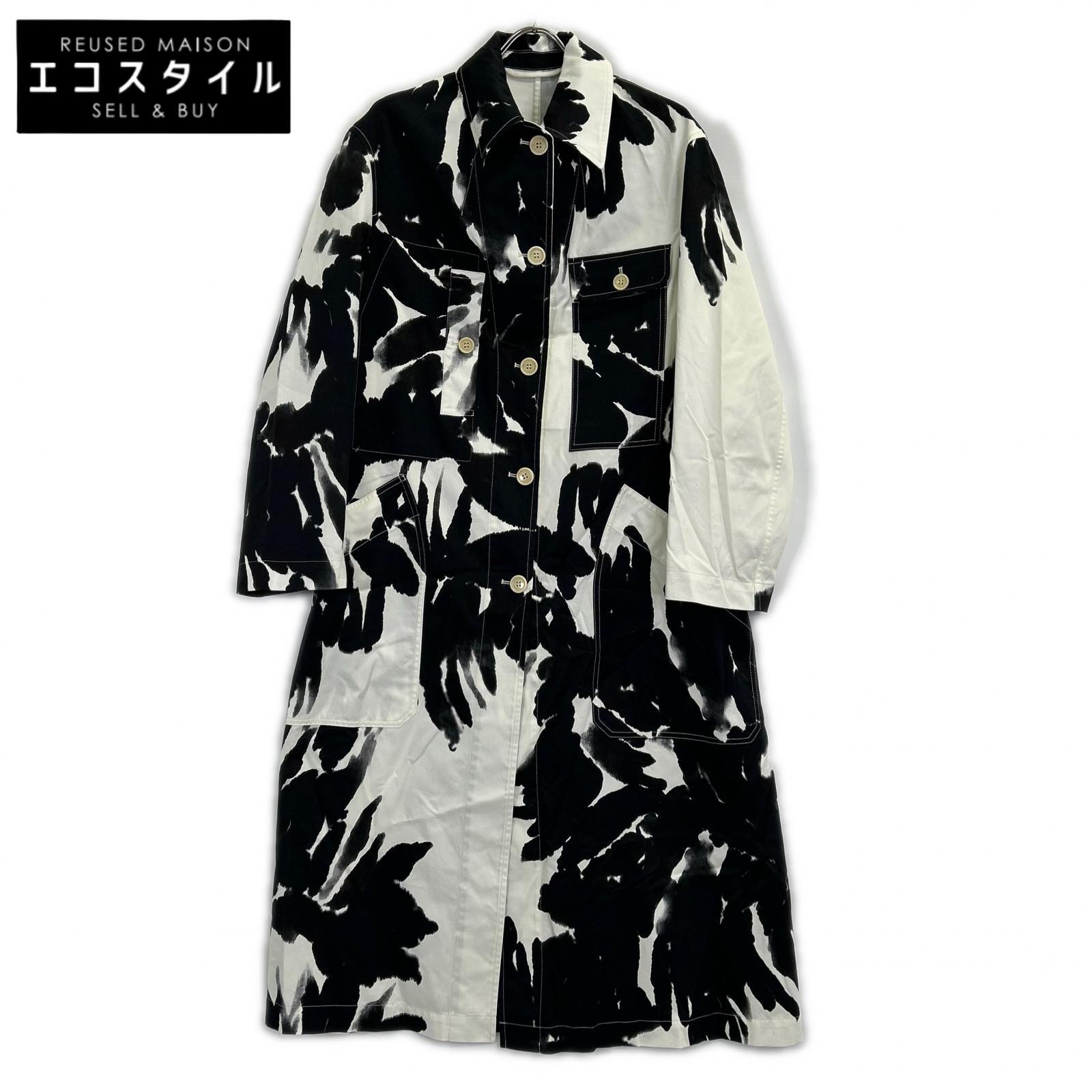 DRIES VAN NOTEN ドリスヴァンノッテン 染めプリント ロング シャツ コート ExtraSmall ホワイト/ブラック レディース 【中古】|ブランドリユース エコスタイル