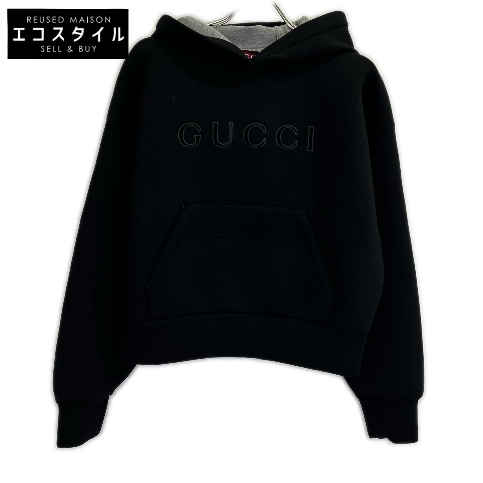 GUCCI グッチ 新品負けず劣らず 国内定め事 798544 XJHMQ 黒いこと ビスコース人絹 向こう正面ロゴタイプ ジャージースウェットフーディ トップス   S レディース 【中古】