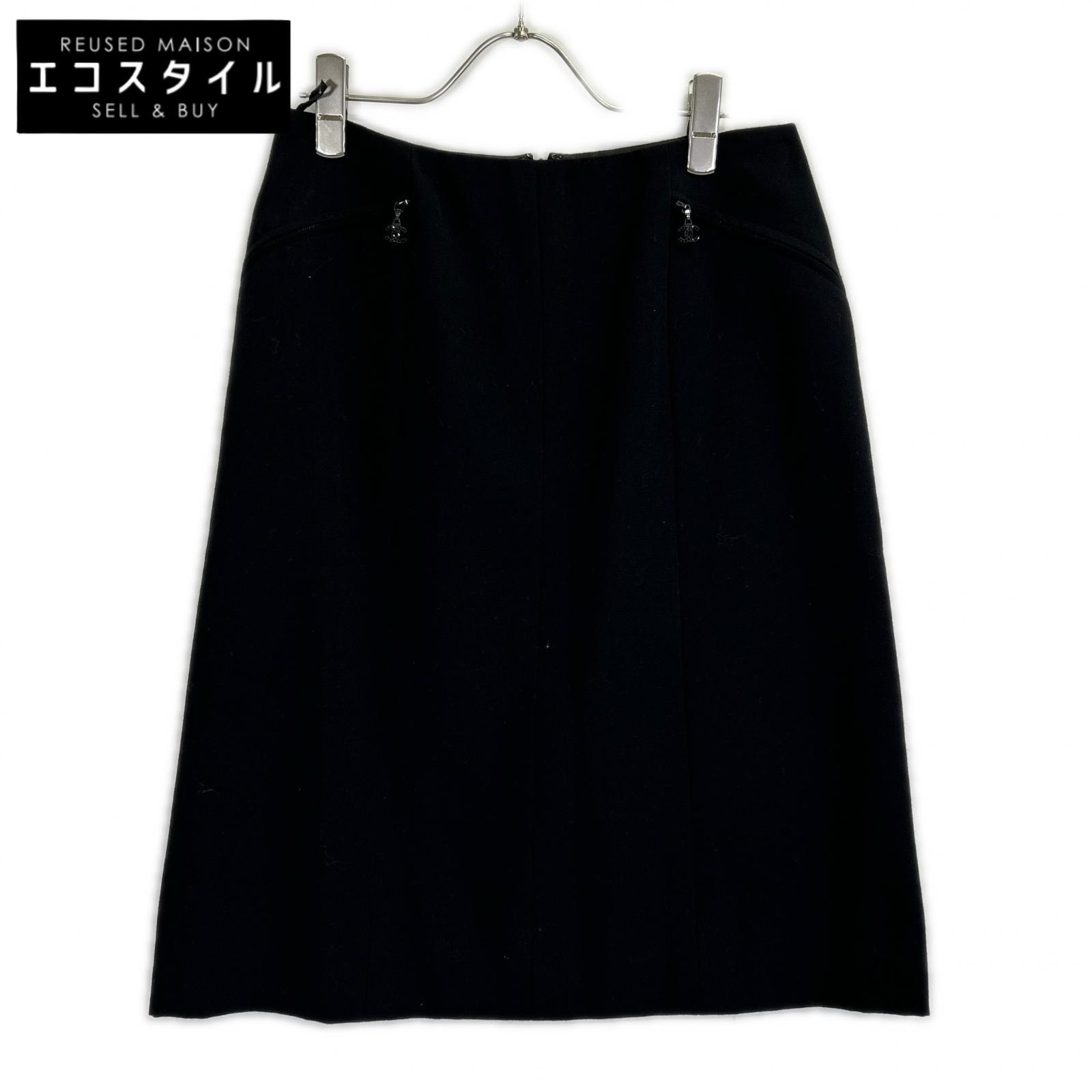 CHANEL シャネル 02AW P19746 黒いこと 羊毛 ココマークファスナー midiスコート スコート   38 黒いこと レディース 【中古】