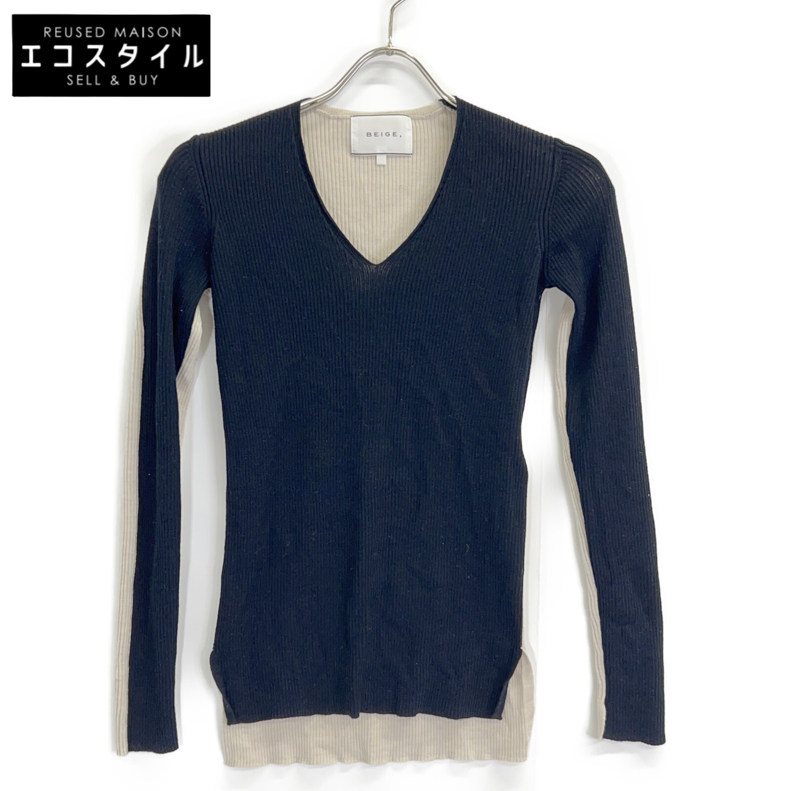 BEIGE ベイジ ベージュ×黒いこと 天使の都市 MONNAIE Vのど首編み物 トップス   4 ベージュ×黒いこと レディース 【中古】