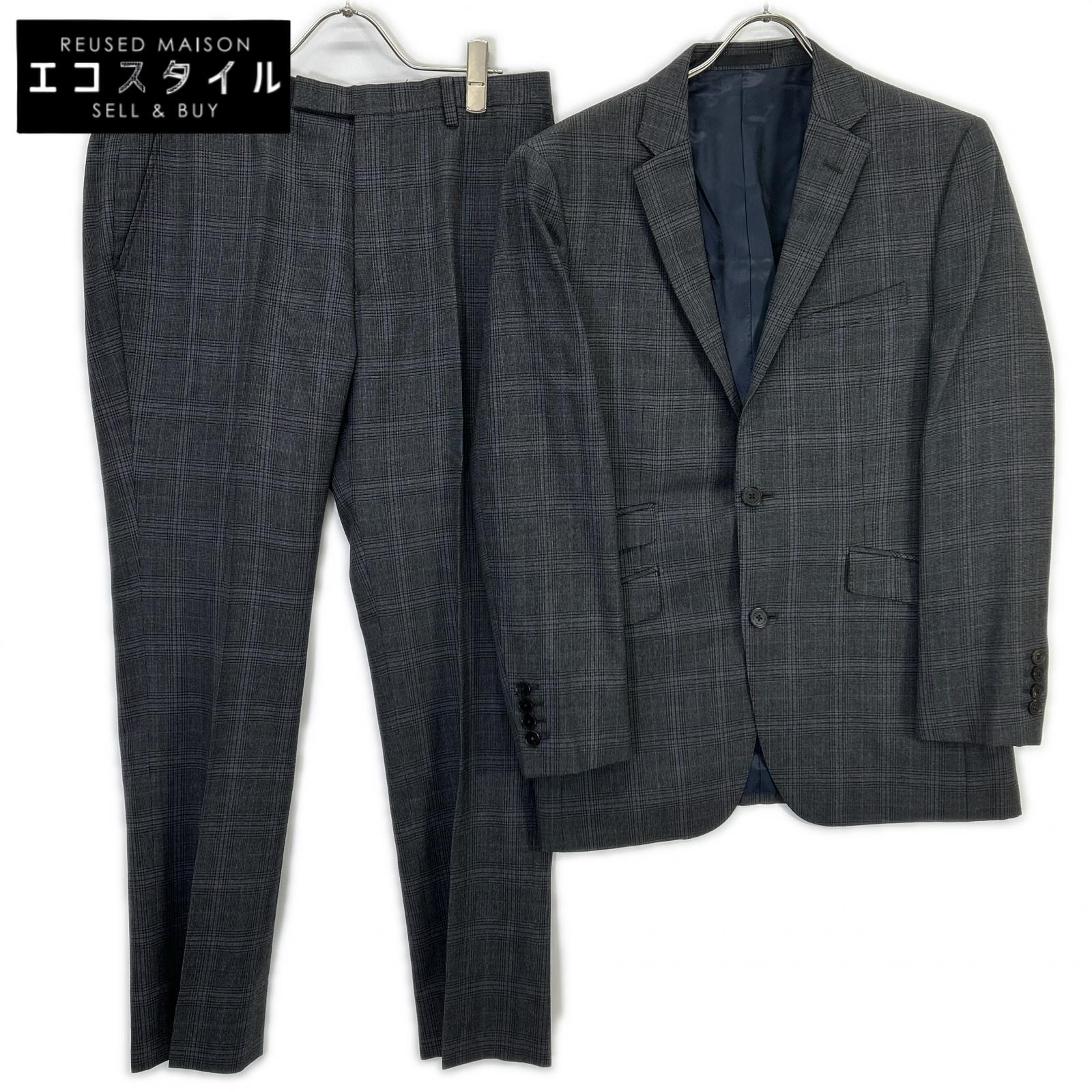 BURBERRY BLACK LABEL バーバリーブラックレーベル 濃灰色 グレン照合のしるし D1H22-607-08 2天下太平 背広 背広 セットアップ   38/38 薄墨色 照合のしるし メンズ 【中古】