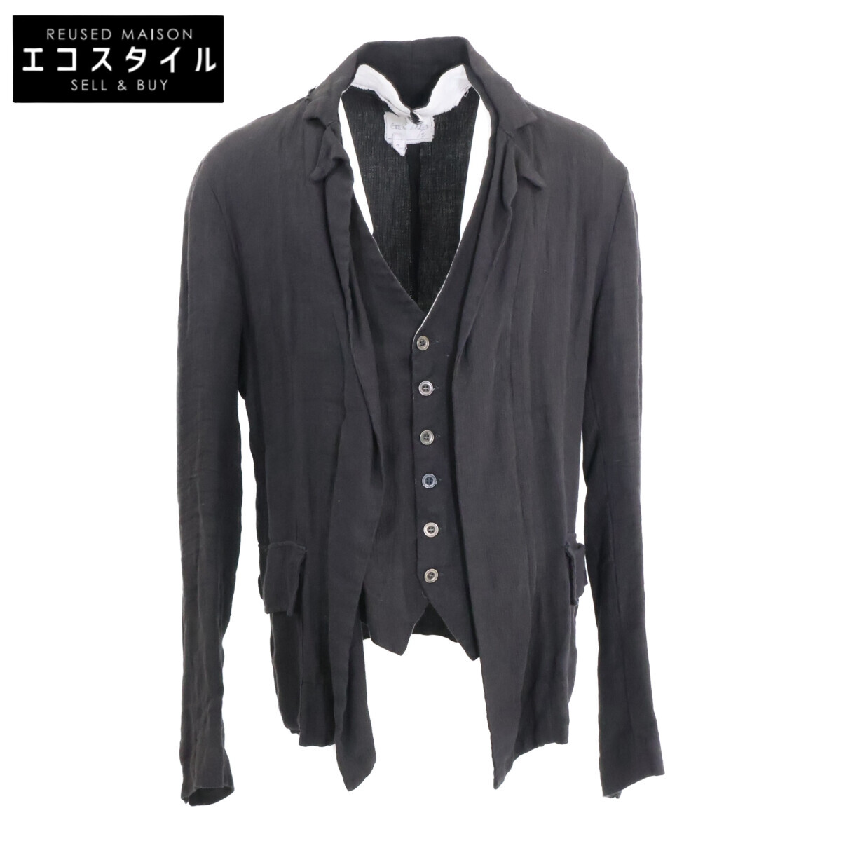 GREG LAUREN グレッグローレン ﾘﾈﾝ ﾀﾞﾒｰｼﾞ加工 ｵﾘﾊﾞｰｼﾞｬｹｯﾄ ジャケット 2 ブラック メンズ 【中古】