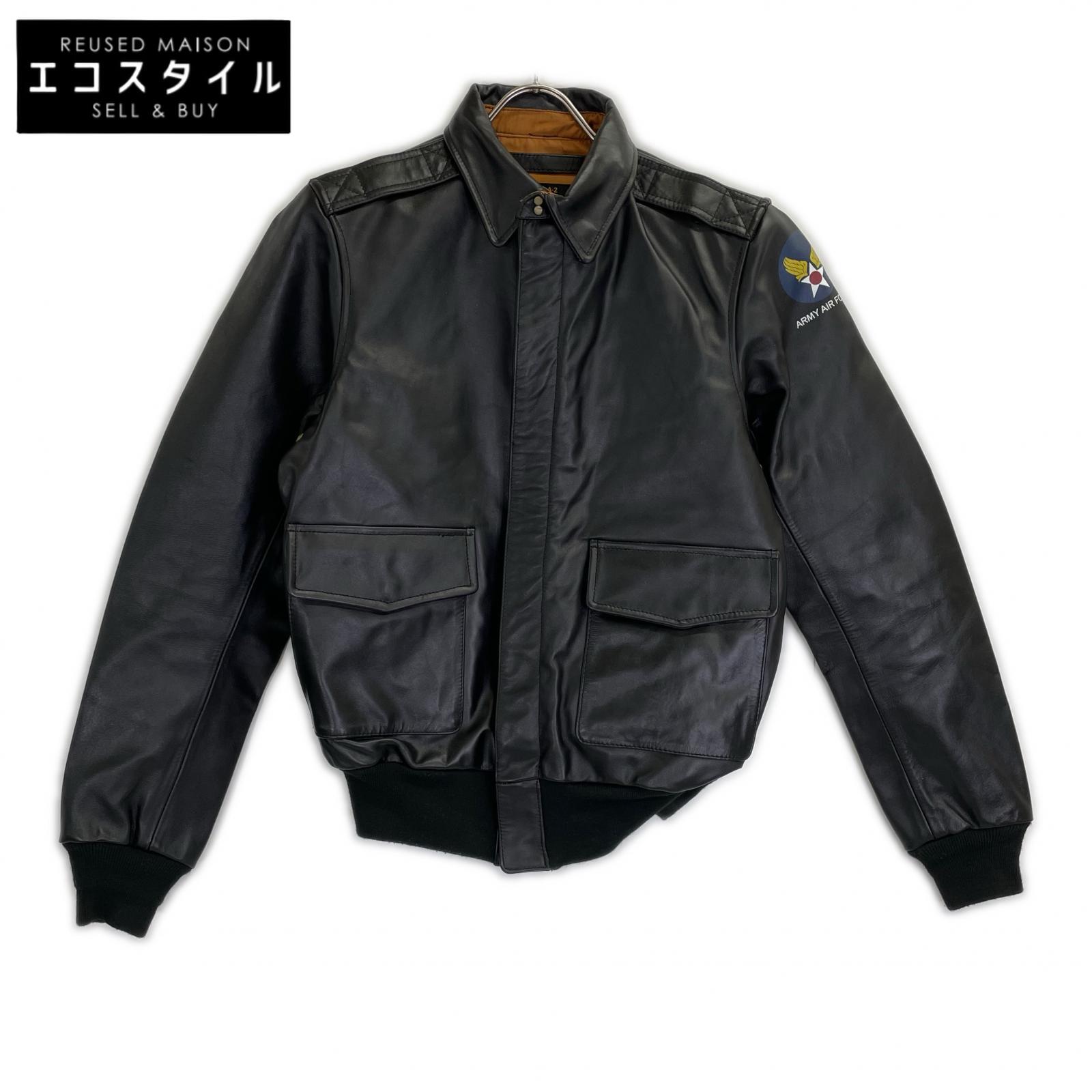 HOUSTON ヒューストン 8173 ブラック A-2 LEATHER JACKET ジャケット 38 ブラック メンズ 【中古】｜ブランドリユース エコスタイル