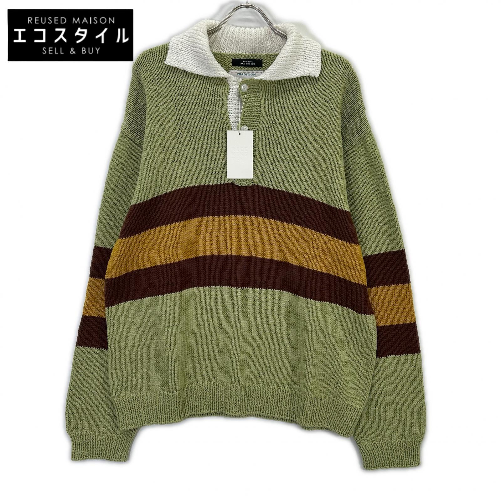 RICE NINE TEN ライスナインテン HKN-RUG ﾃｨｰｸﾞﾘｰﾝ HAND KNITTING RUGBY SHIRT トップス F ティーグリーン メンズ 【中古】