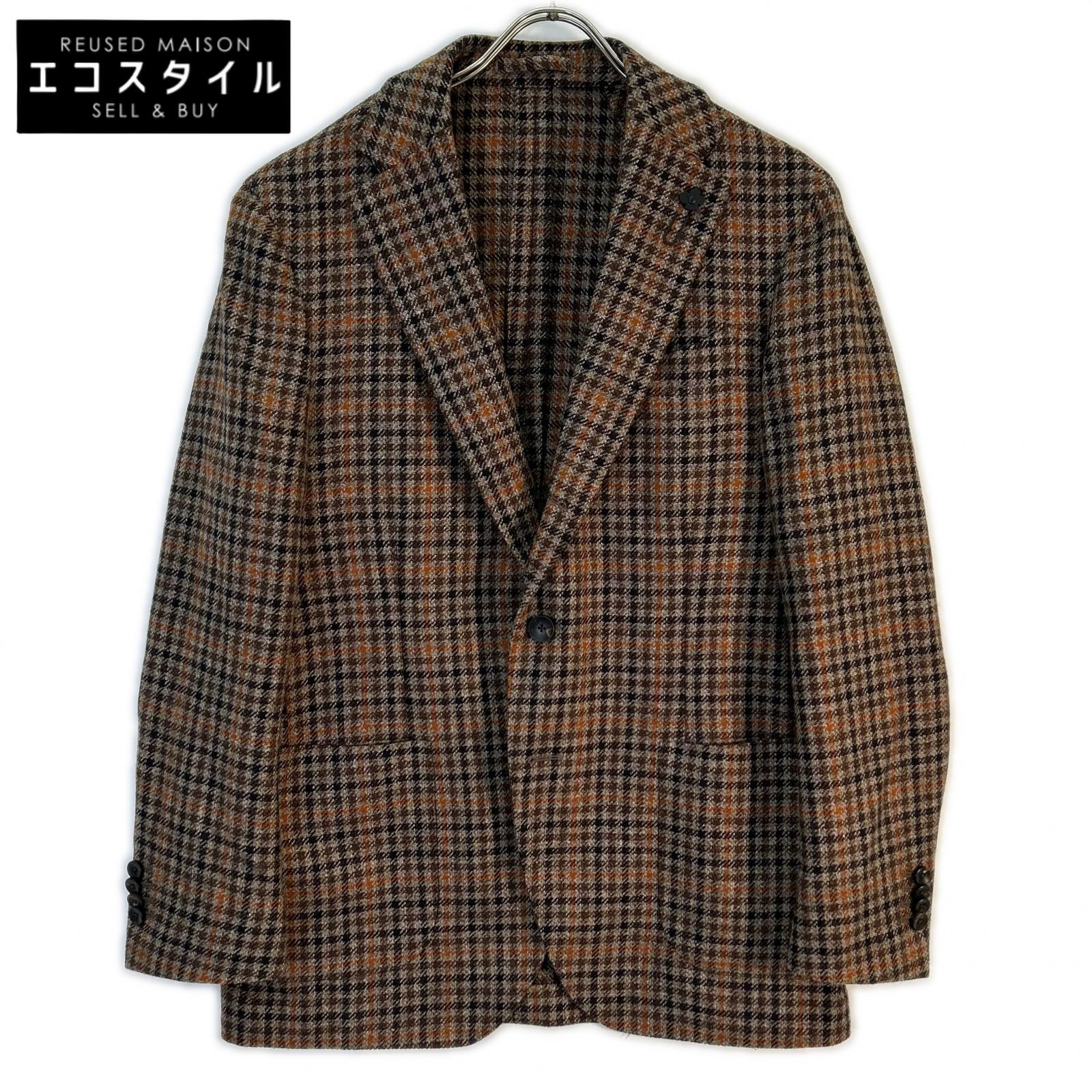 LARDINI ラルディーニ 【美品/国内正規】JA6000AQ ADVANCEアドヴァンス チェック ウールｘカシミヤ 3Bテーラード ジャケット 50 ブラウン メンズ 【中古】