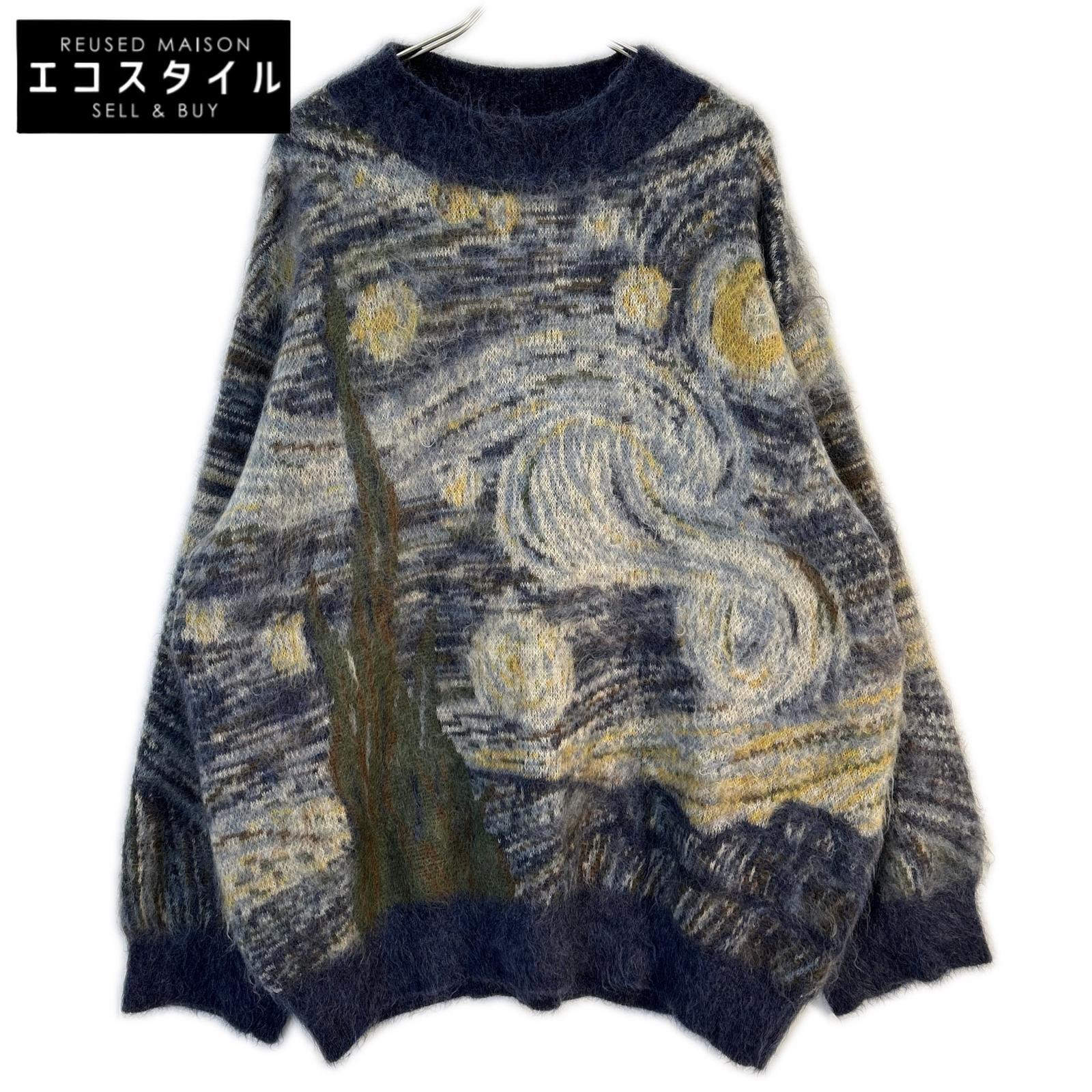 Kota Gushiken コウタグシケン 【美品】AW22 its ok isnt it? 星月夜 総柄 モヘヤ混 編み物プルオーバー トップス 2 青碧系 メンズ 【中古】
