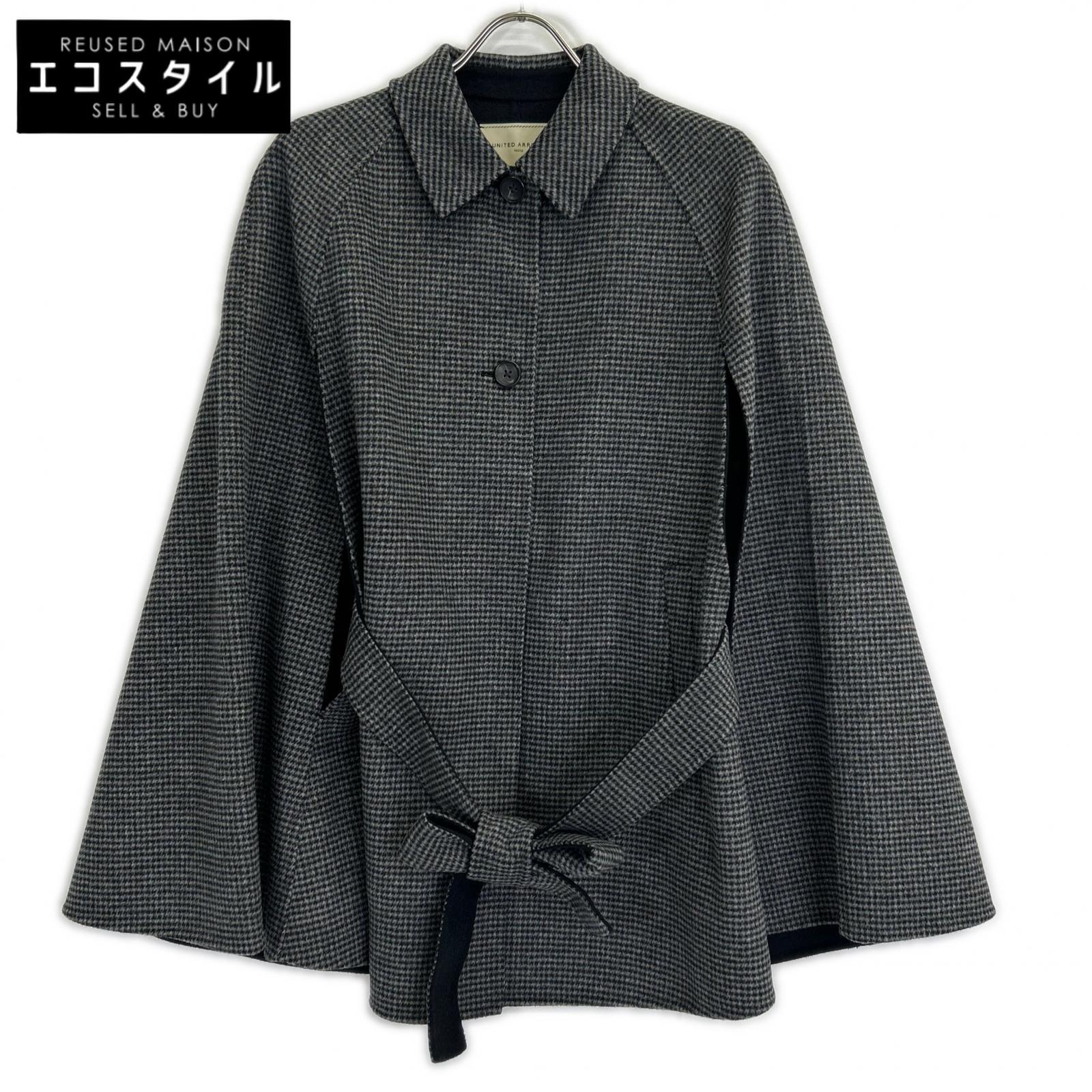UNITED ARROWS ユナイテッドアローズ 1525-1-994801 黒いこと ハウンドトゥース 胴締め リバーケープ厚地の外套 厚地の外套   36 黒いこと×薄墨色 レディース 【中古】