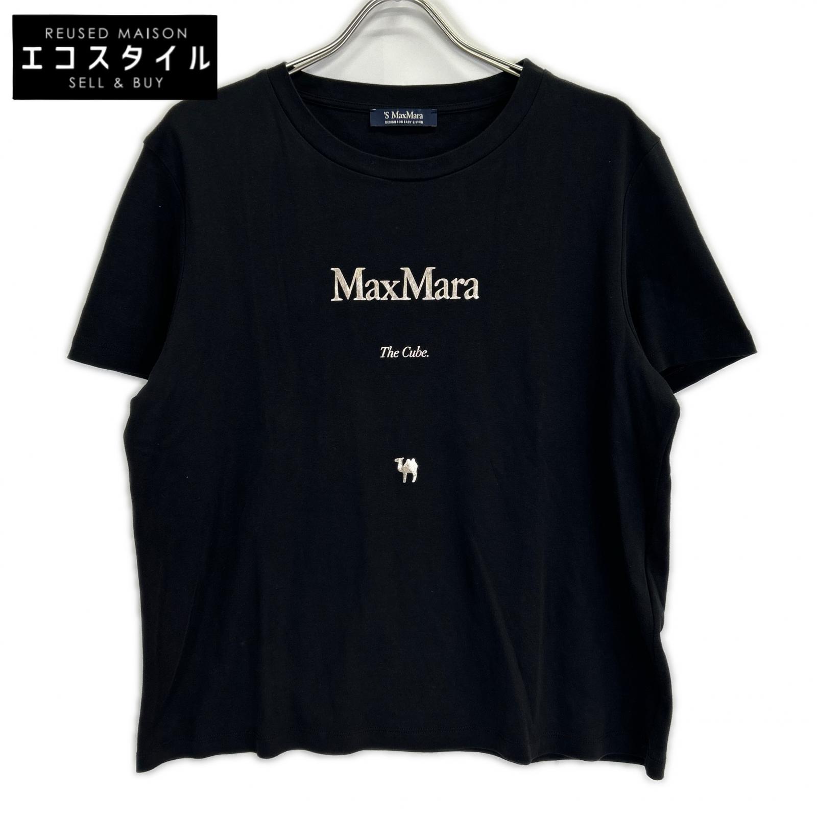 S MaxMara エスマックスマーラ 2519971011 25SS 黒いこと THE Cube ロゴタイプ 刷り上げるティーシャツ トップス   XL 黒いこと レディース 【中古】