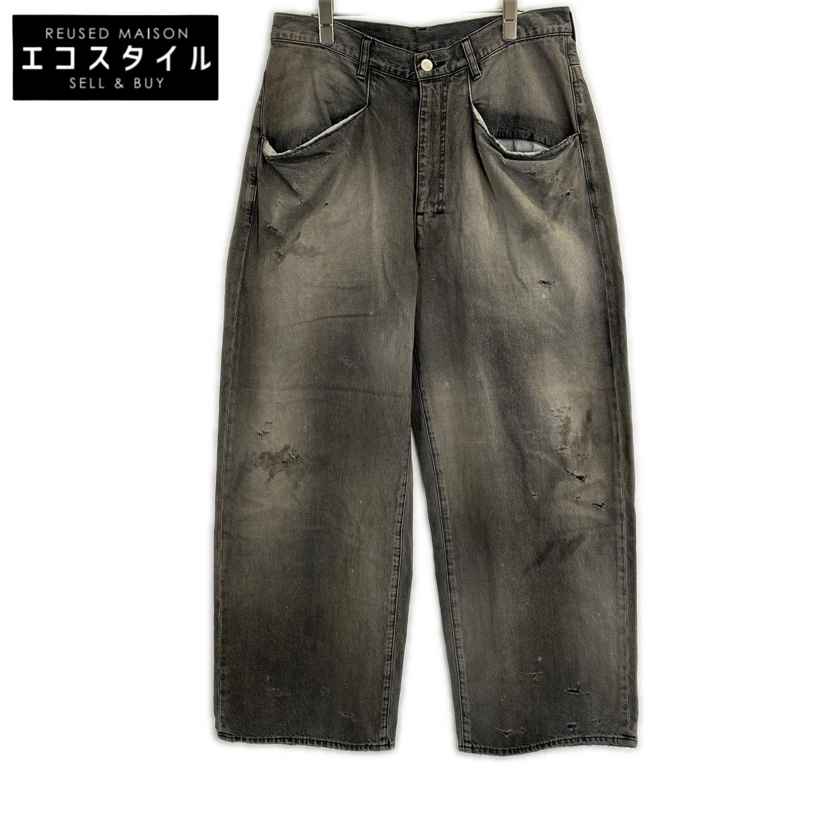 ANCELLM アンセルム 【25AW】ANC-PT84-A DENIM WIDE SLACKS USED加工 デニム スラックス ボトムス 2 ブラック メンズ 【中古】