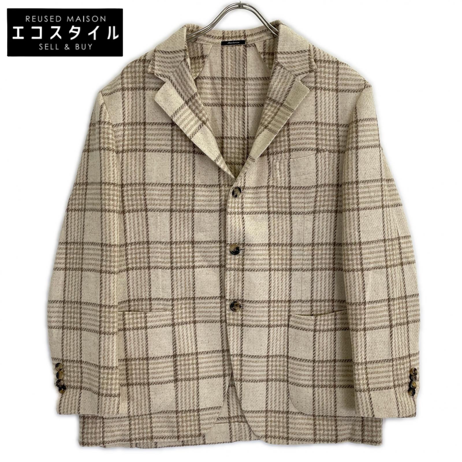 Sartorio サルトリオ SG5250 ベージュ ウール&times;シルク チェック 2Bテーラードジャケット ジャケット 52 ベージュ メンズ 【中古】｜ブランドリユース エコスタイル