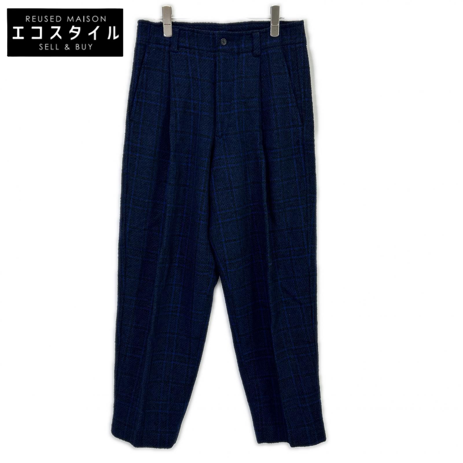 ISSEY MIYAKE MEN イッセイミヤケメン 80s ブルー ウール パンツ 筆タグ ボトムス L ブルー/ブラック メンズ 【中古】|ブランドリユース エコスタイル