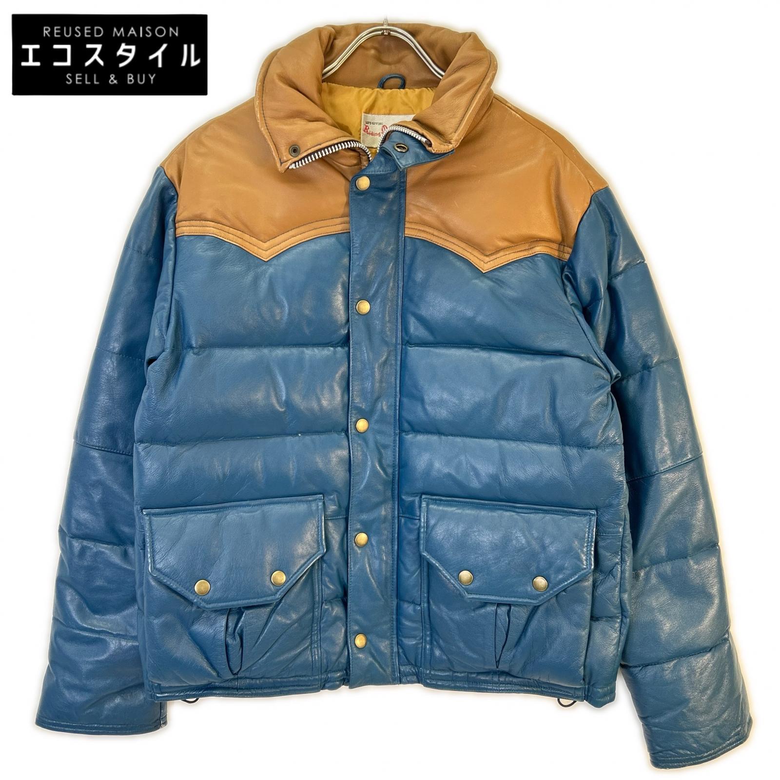 Y'2 LEATHER ワイツーレザー 【Riding Master】ブルー&times;ブラウン レザー ダウンジャケット ジャケット 36 ブルー&times;ブラウン メンズ 【中古】｜ブランドリユース エコスタイル