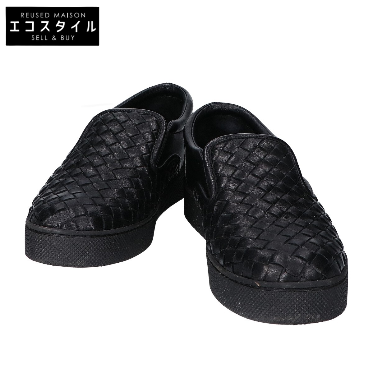 BOTTEGA VENETA ボッテガヴェネタ 黒いこと  なめし革 イントレチャート スリッポン シューズ   36 黒いこと メンズ 【中古】