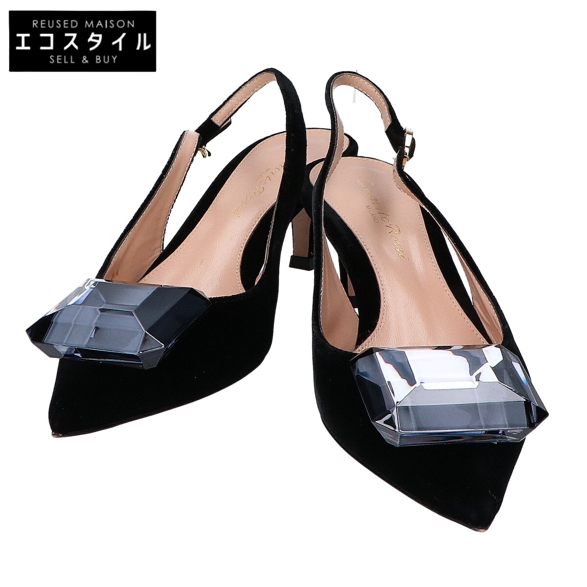 GIANVITOROSSI ジャンヴィトロッシ 95428 黒いこと 天鵞絨 ビジューポイント バックス落とし穴 シューズ JAIPUR SLING 55 シューズ   34 黒いこと レディース 【中古】