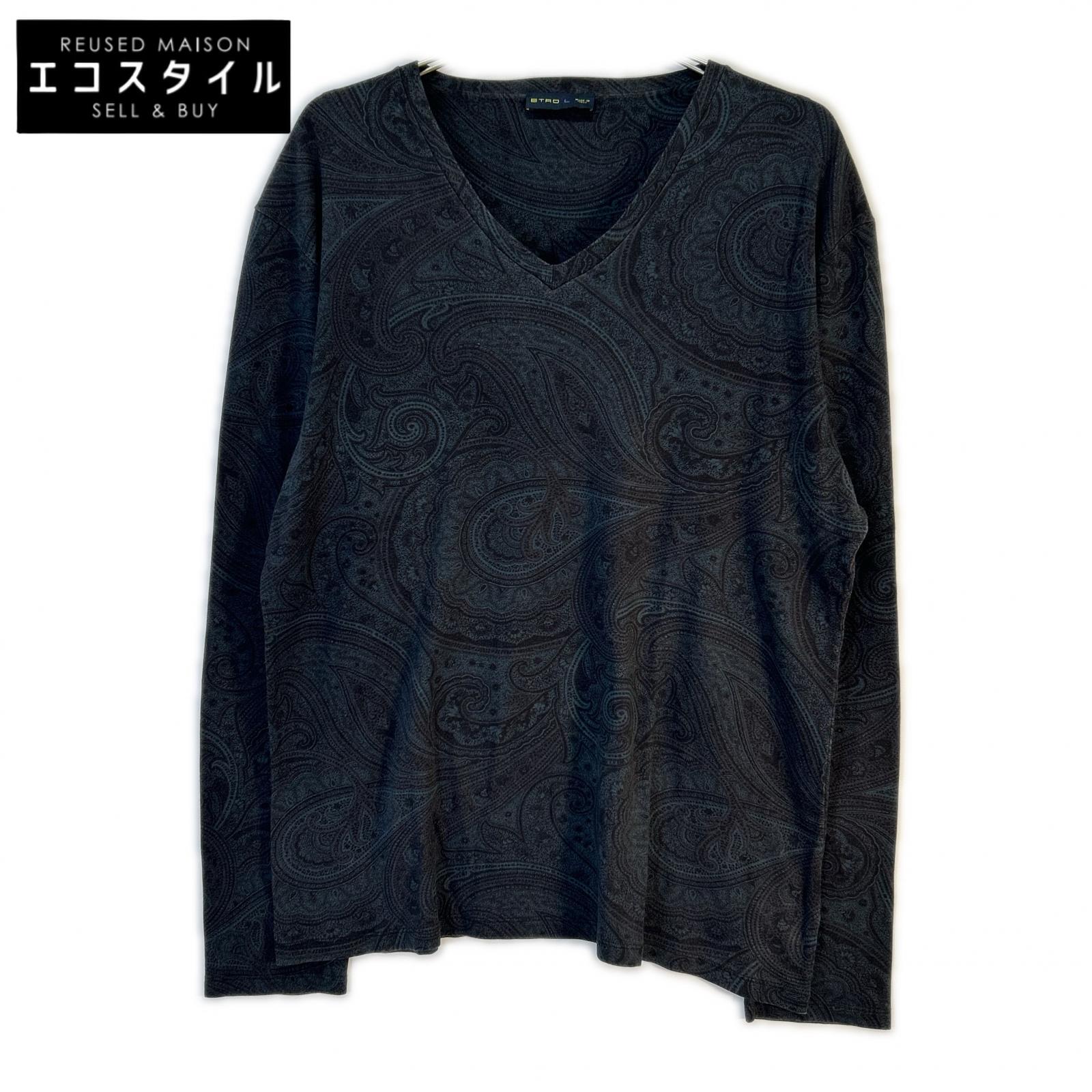 ETRO エトロ 青み 152ー1Y320ー5538 ペイズリー 長袖 V素っ首 カットソー トップス   L 米国海軍 メンズ 【中古】
