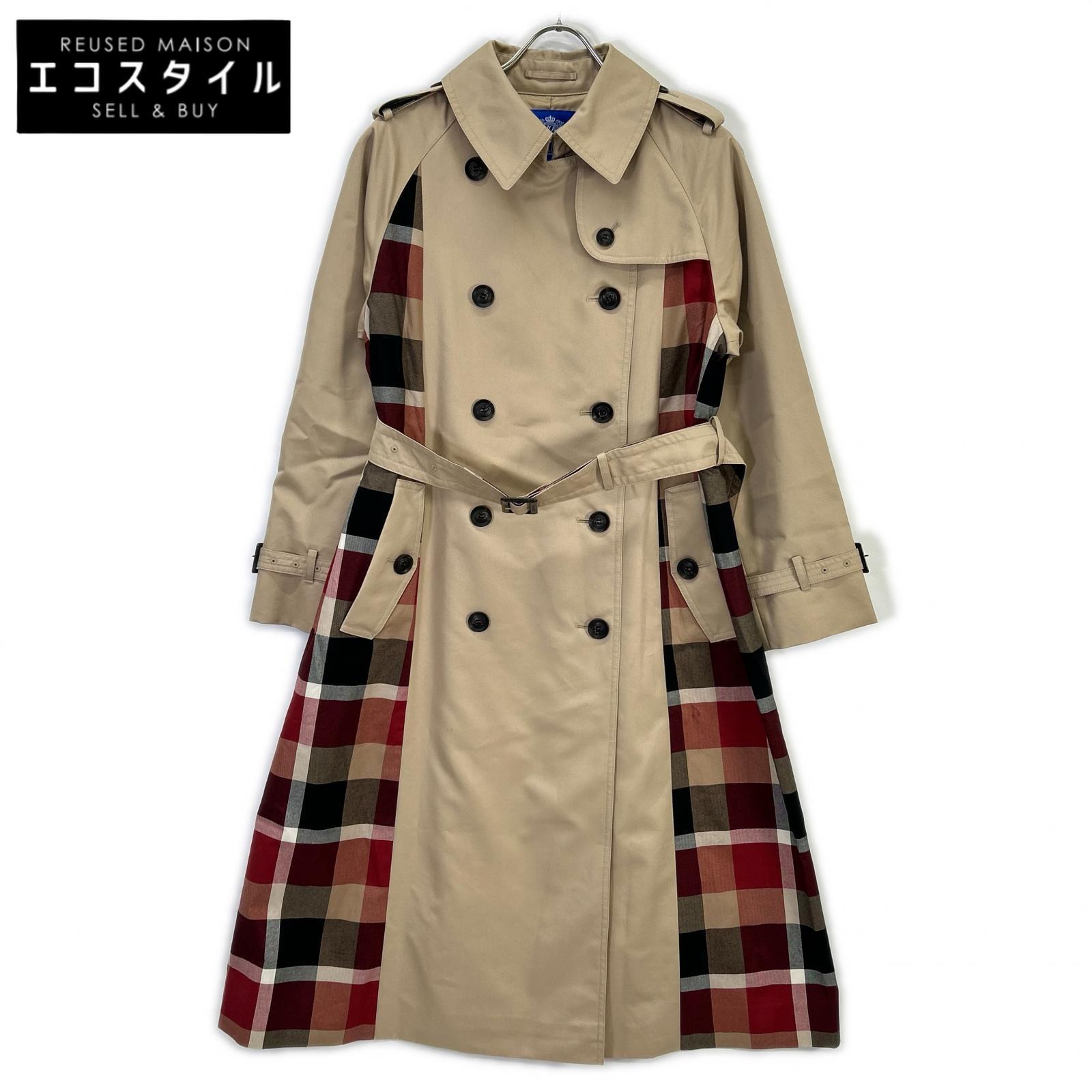 BLUE LABEL CRESTBRIDGE ブルーレーベルクレストブリッジ 25年製【10th ANNIVERSARY】ライトギャバジンパーシャルチェックトレンチコート コート 38 ベージュ レディース 【中古】|ブランドリユース エコスタイル