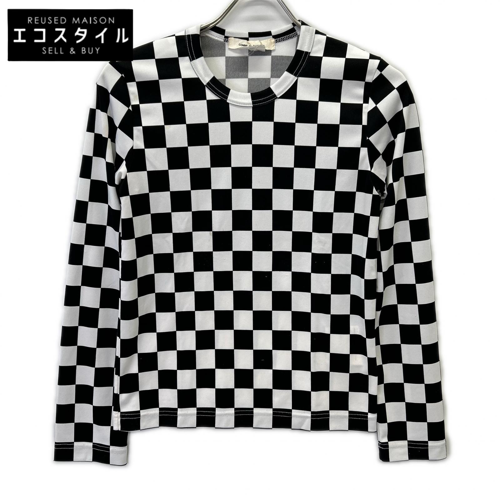 COMMEdesGARCONS コムデ給仕 21SS GH-T010 チェッカー ロング捩り カットソー トップス   XS 黒いこと×白いこと レディース 【中古】