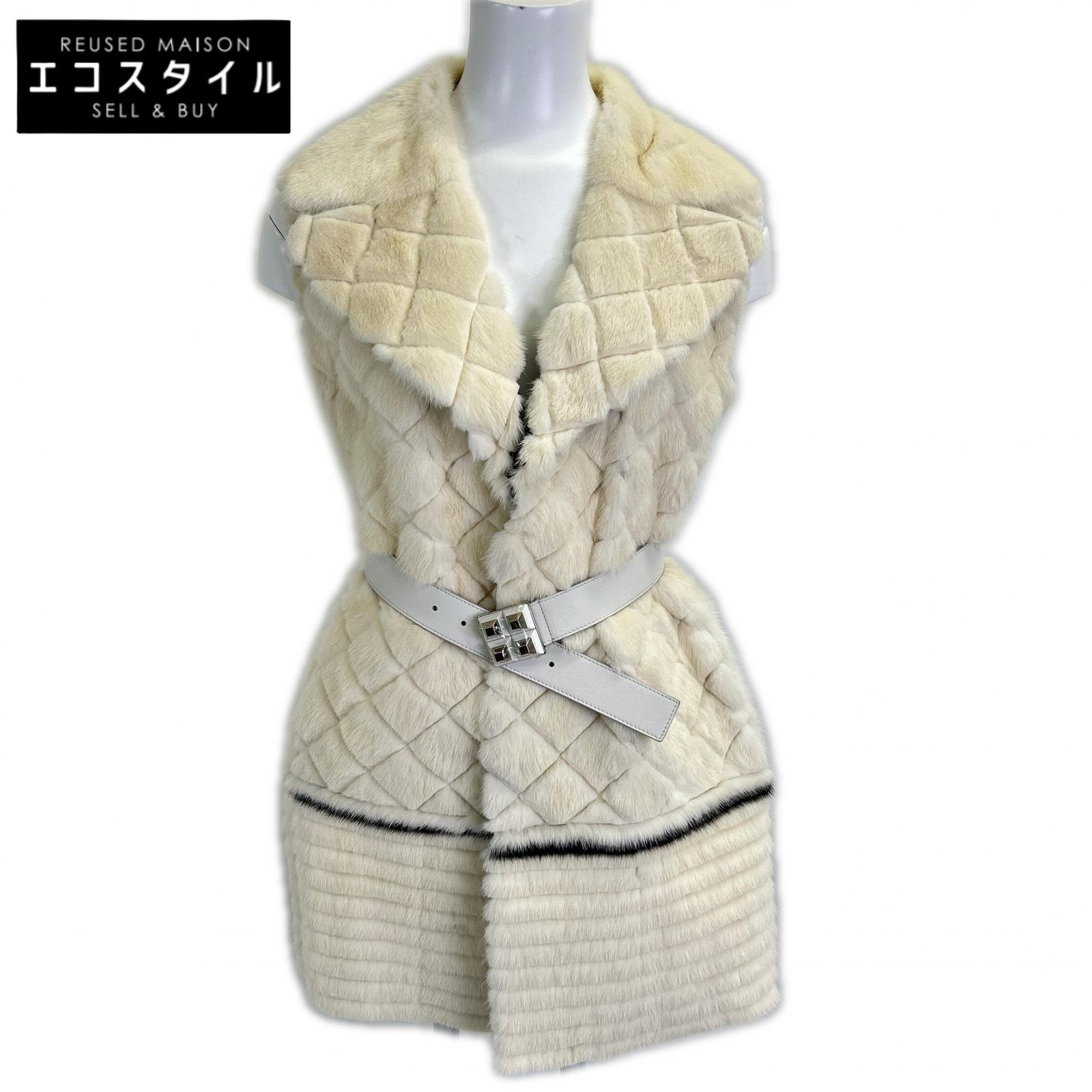 FENDI フェンディ FNH407 酉の方角三尺帯 向こう正面引っ掛かり ミンクのコート ジレ より良い   36 酪漿白いこと×しろがね色 レディース 【中古】