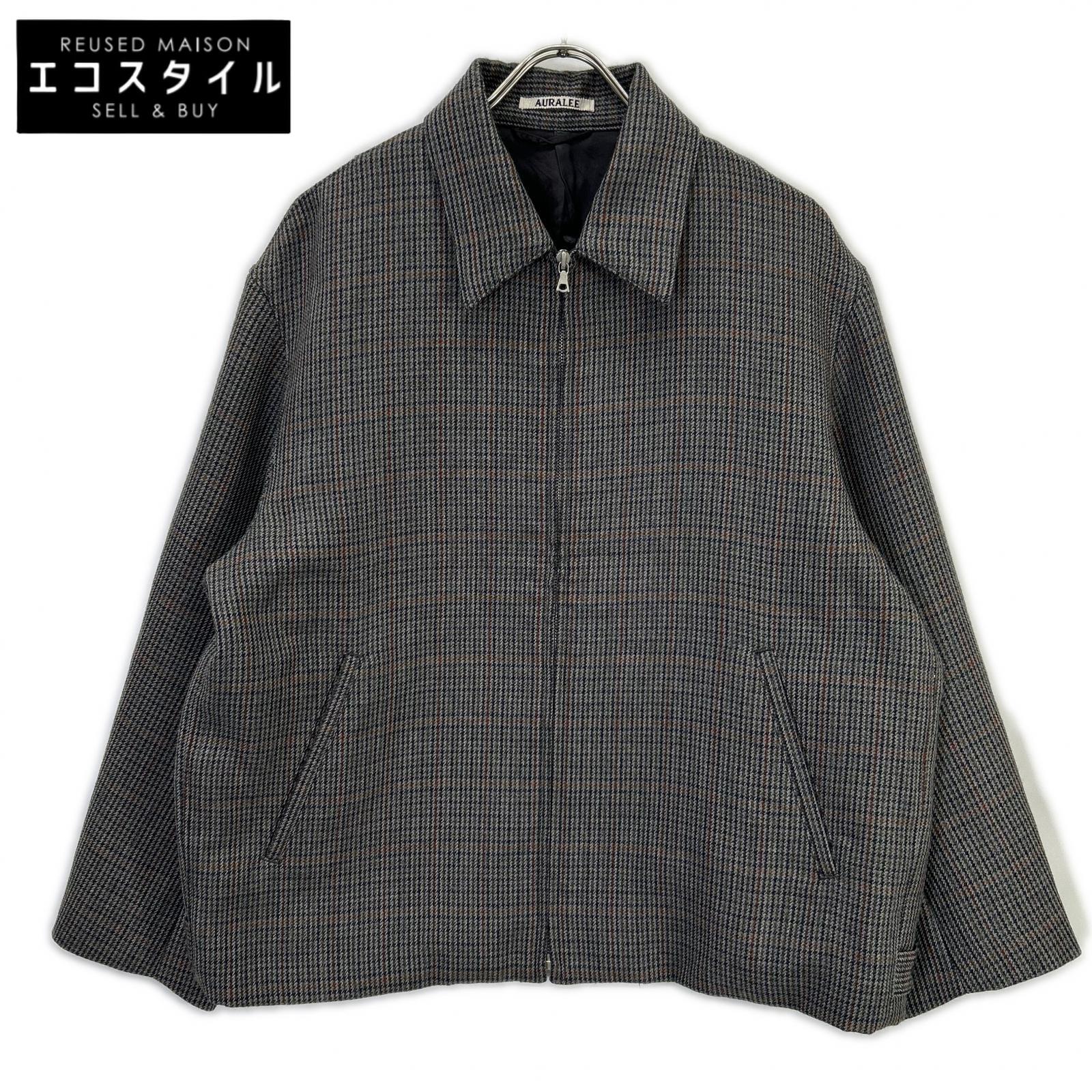 AURALEE オーラリー A8AB02BN チャコールグレー ウール DOUBLE FACE CHECK ZIP BLOUSON/ダブルフェイスチェックジップブルゾン ジャケット 3 グレー メンズ 【中古】｜ブランドリユース エコスタイル