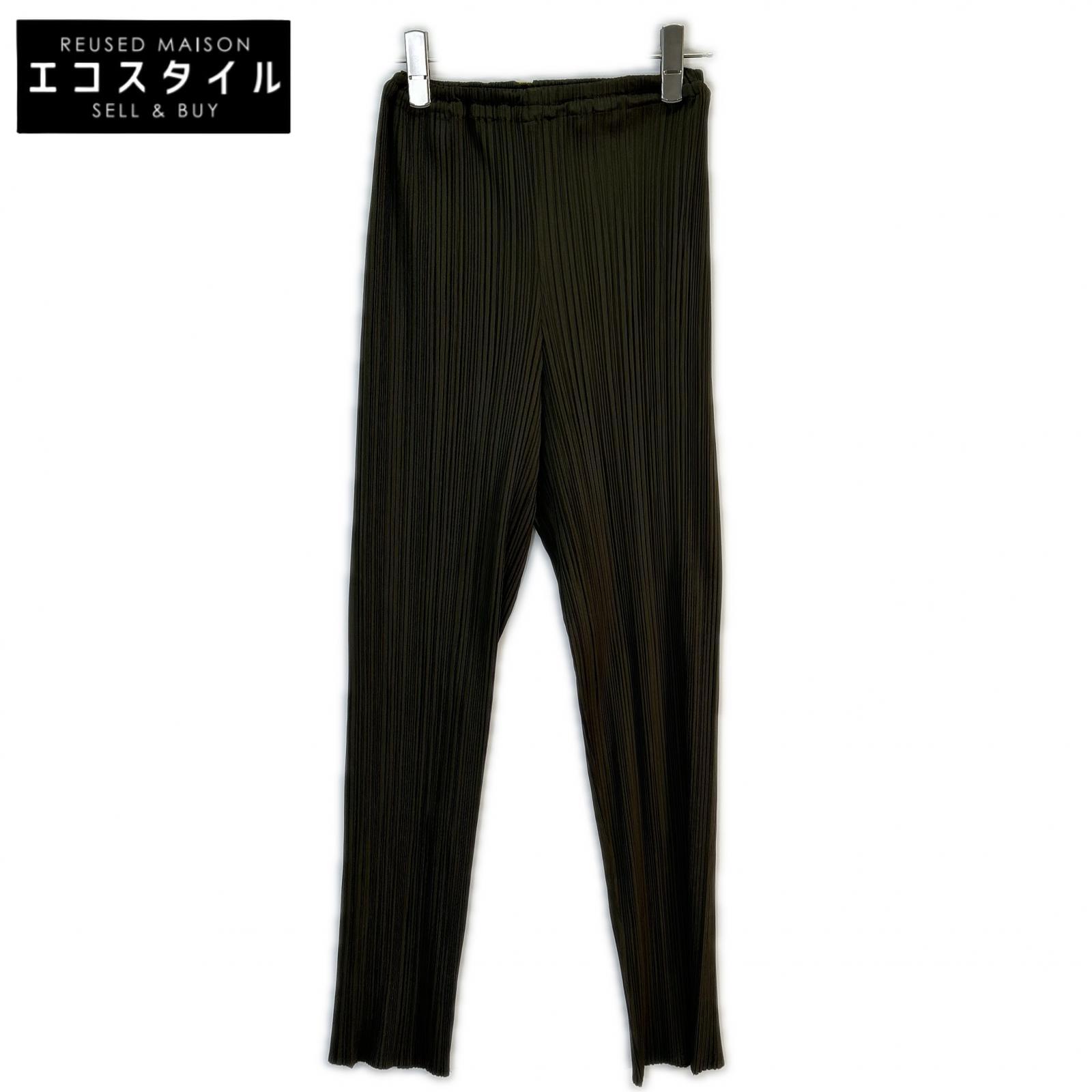 PLEATS PLEASE 筋目プリーズ PP43-JF609 プリーツストレートパンツ ボトムス   2 カーキ レディース 【中古】