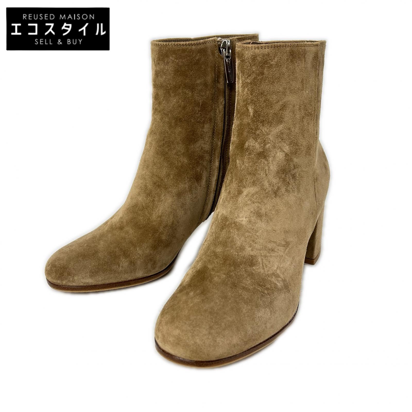 Gianvito Rossi ジャンヴィトロッシ 【美品】G70510 MARGAUX MID BOOTIE スエードクロス アンクルブーツ シューズ   36 1/2 ベージュ レディース 【中古】