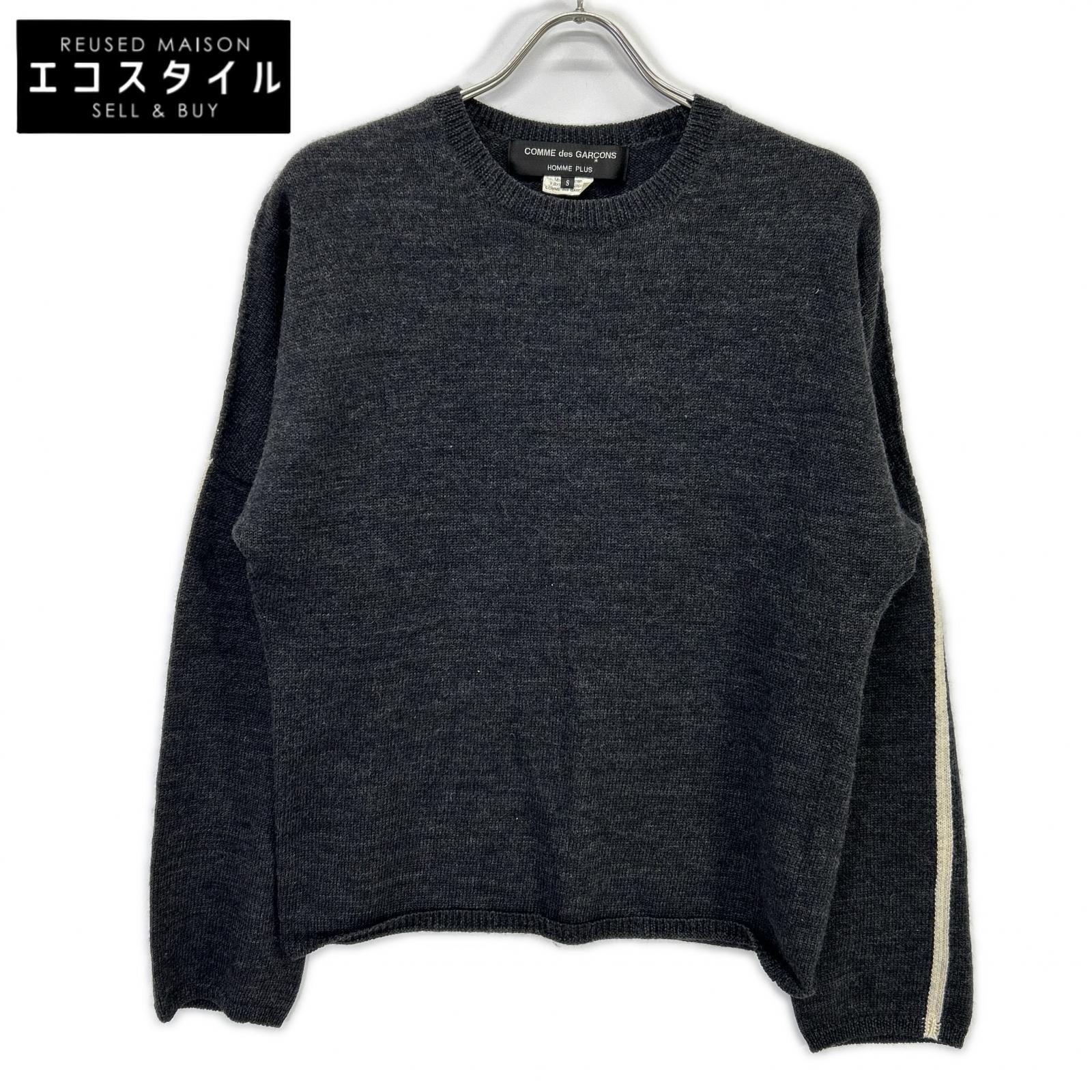 COMMEdesGARCONS HOMME PLUS コムデギャルソンオムプリュス 12年製 PJ-N007 羊毛 片方生産ライン クルーネックニット トップス   S 薄墨色 メンズ 【中古】