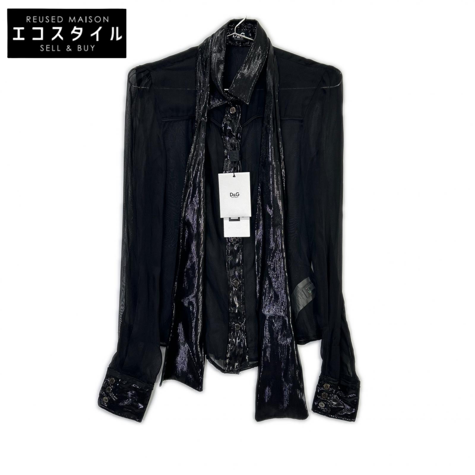 DOLCE\u0026GABBANA ドルチェアンドガッバーナ 黒いこと SS0077 TN1AM 綿織物 シアー 洋弓五分五分プルオーバー トップス   38 黒いこと レディース 【中古】