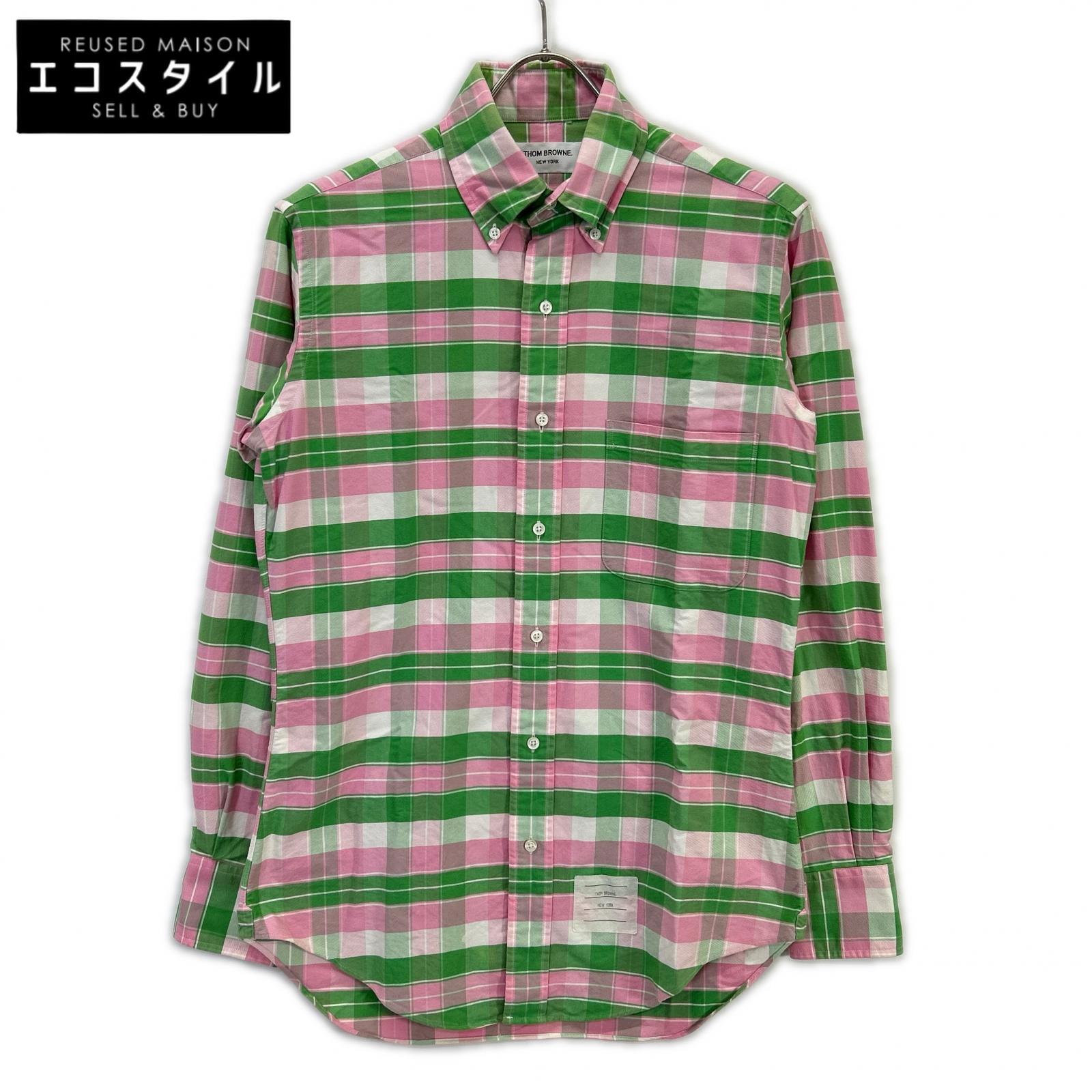 THOM BROWNE トム赤銅色 MWL001AW6219 ﾋﾟﾝｸ×ｸﾞﾘｰﾝ BDｼｬﾂ トップス 1 サクラ色×緑であること メンズ 【中古】 その他-メンズファッション