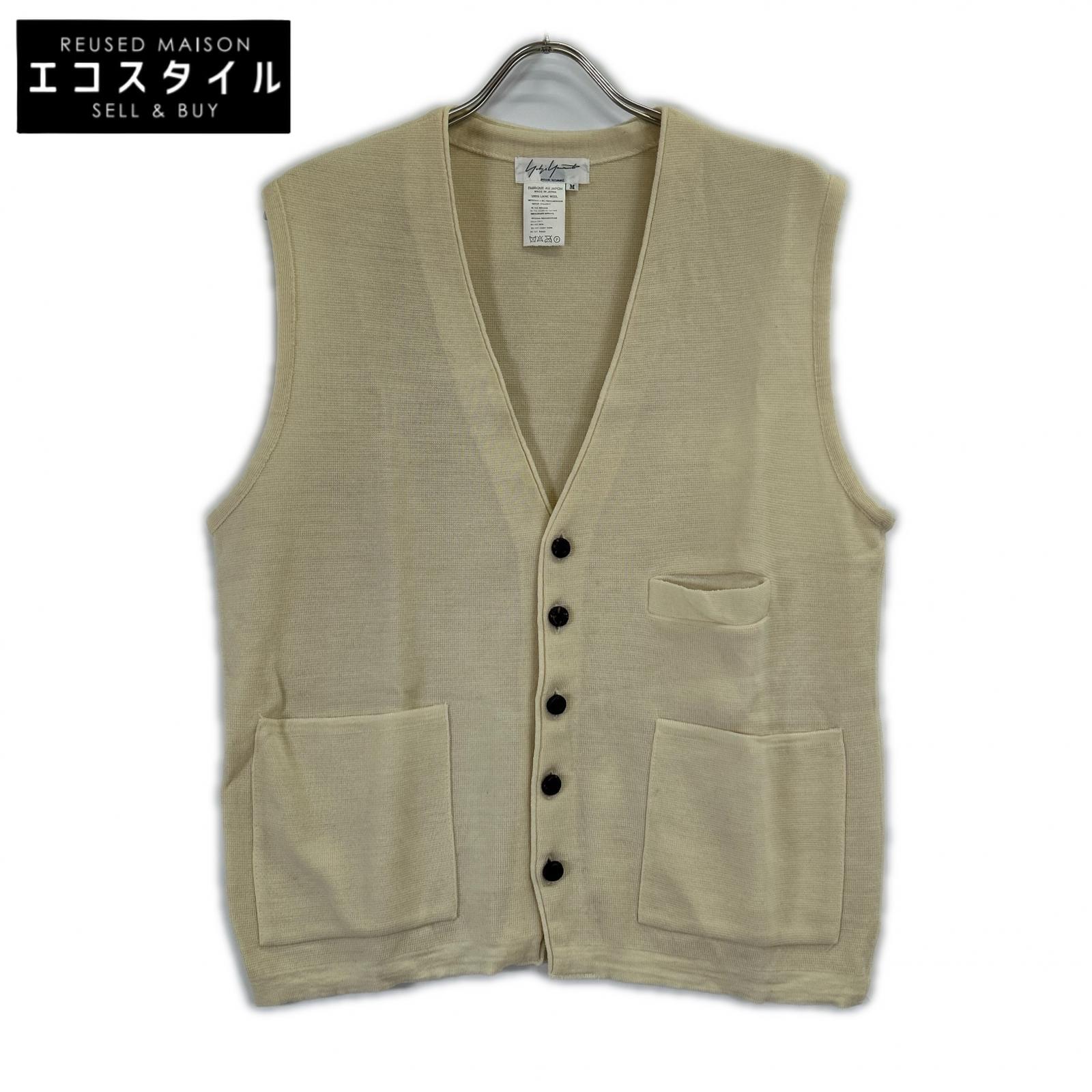 Yohji Yamamoto POUR HOMME ヨウジヤマモトプールオム ｱｲﾎﾞﾘｰ HP-K81-920 ｳﾞｨﾝﾃｰｼﾞ 90s 93AW ｳｰﾙ ﾆｯﾄ ﾍﾞｽﾄ ｼﾞﾚ ベスト M アイボリー メンズ 【中古】