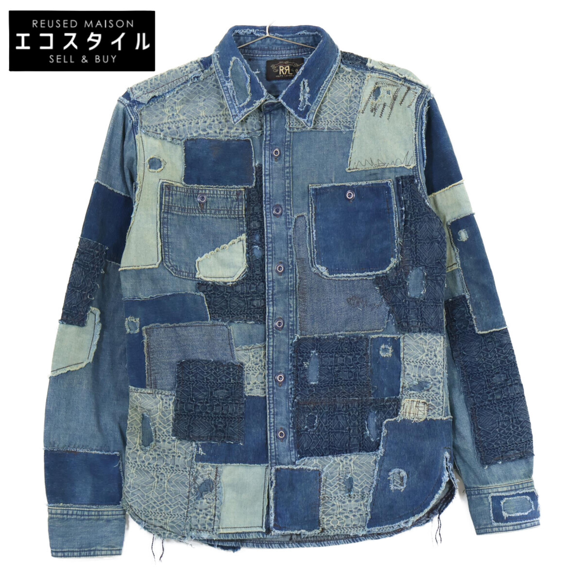 RRL ダブルアールエル 新品未当てはめる MNRRWOV16820365 パッチワーク ユーズド産業 ヴィンテージメタルボタン 本藍染め HERCULES WORK SHIRT トップス   XS インディゴ メンズ 【中古】