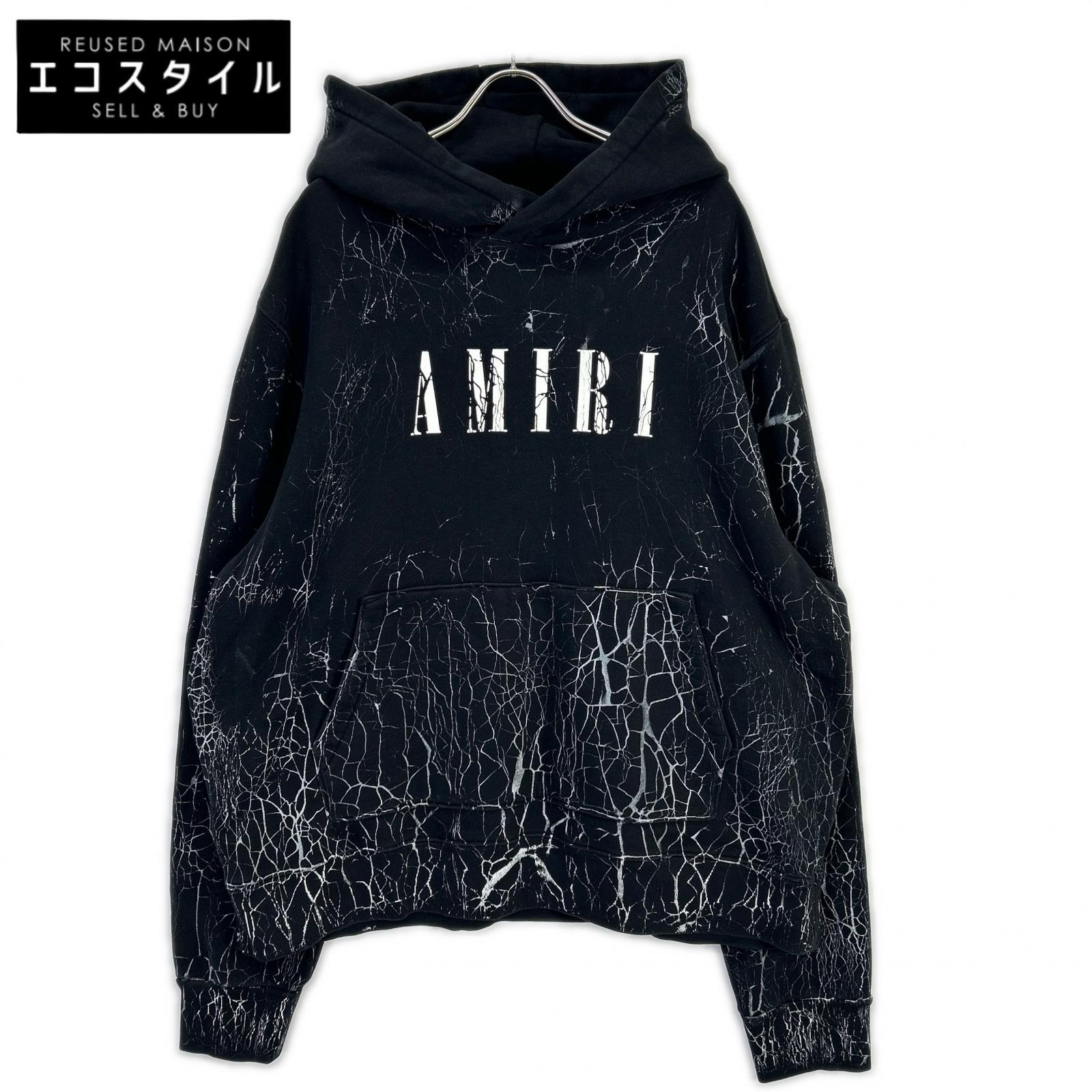 AMIRI アミリ 黒いこと×白いこと CRACKED DYE CORE/クラックダイコア ロゴフーディ トップス   XXL 黒いこと メンズ 【中古】